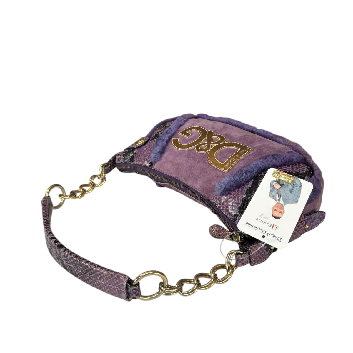 Dolce & Gabbana Y2K Purple Shearling Python Embossed Shoulder Purse
