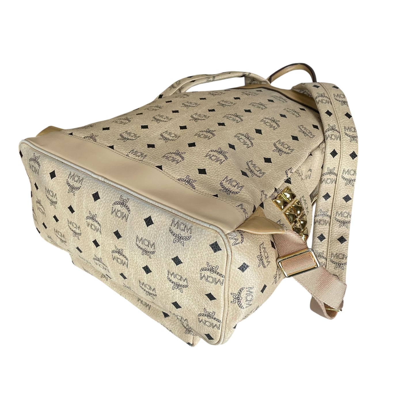 MCM Viestos GHW Studded Creme Pebbled Canvas 15" Laptop Bag Backpack