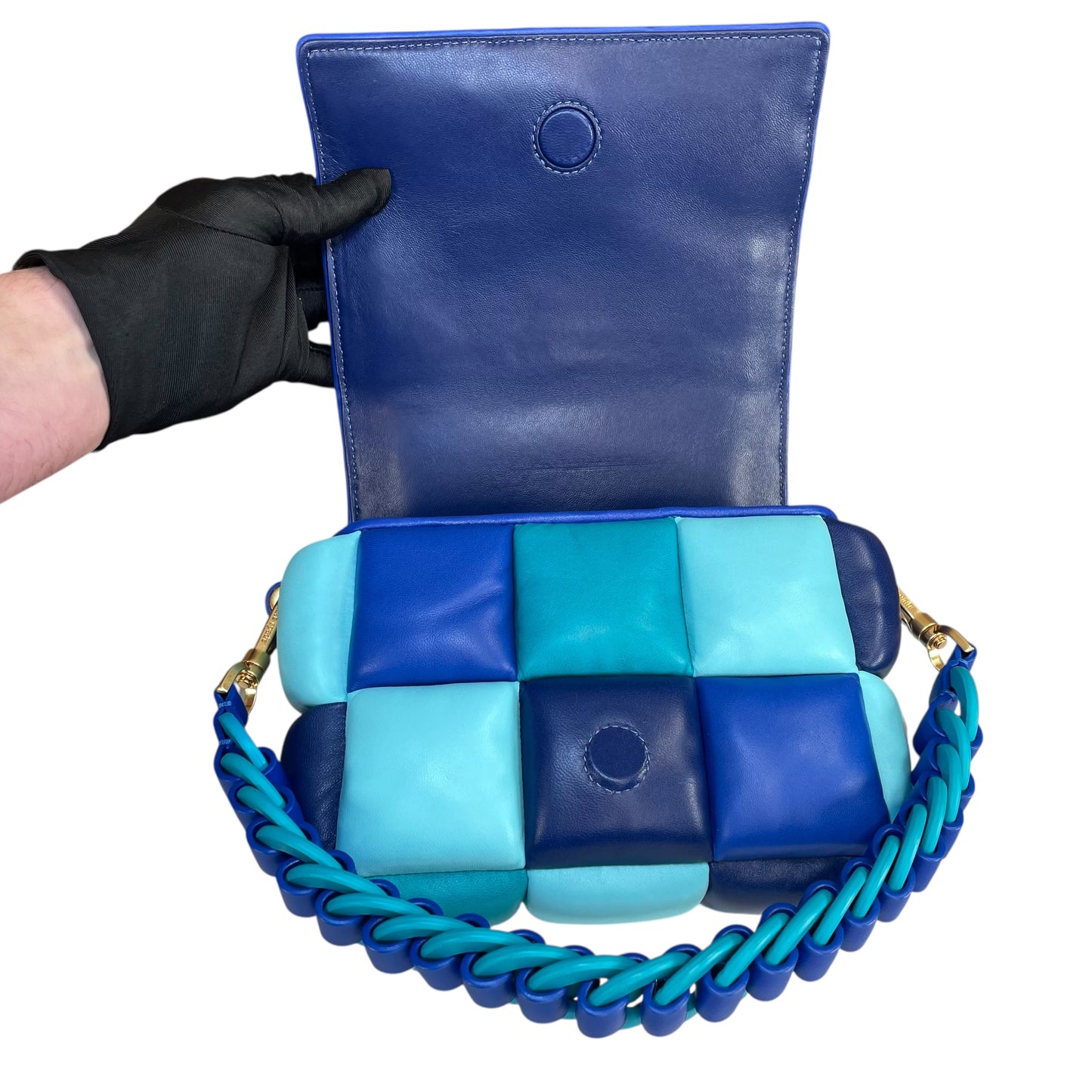 Kate Spade Boxxy 3D Puffer Leather Bag Blue Multi Color 2-Way Purse