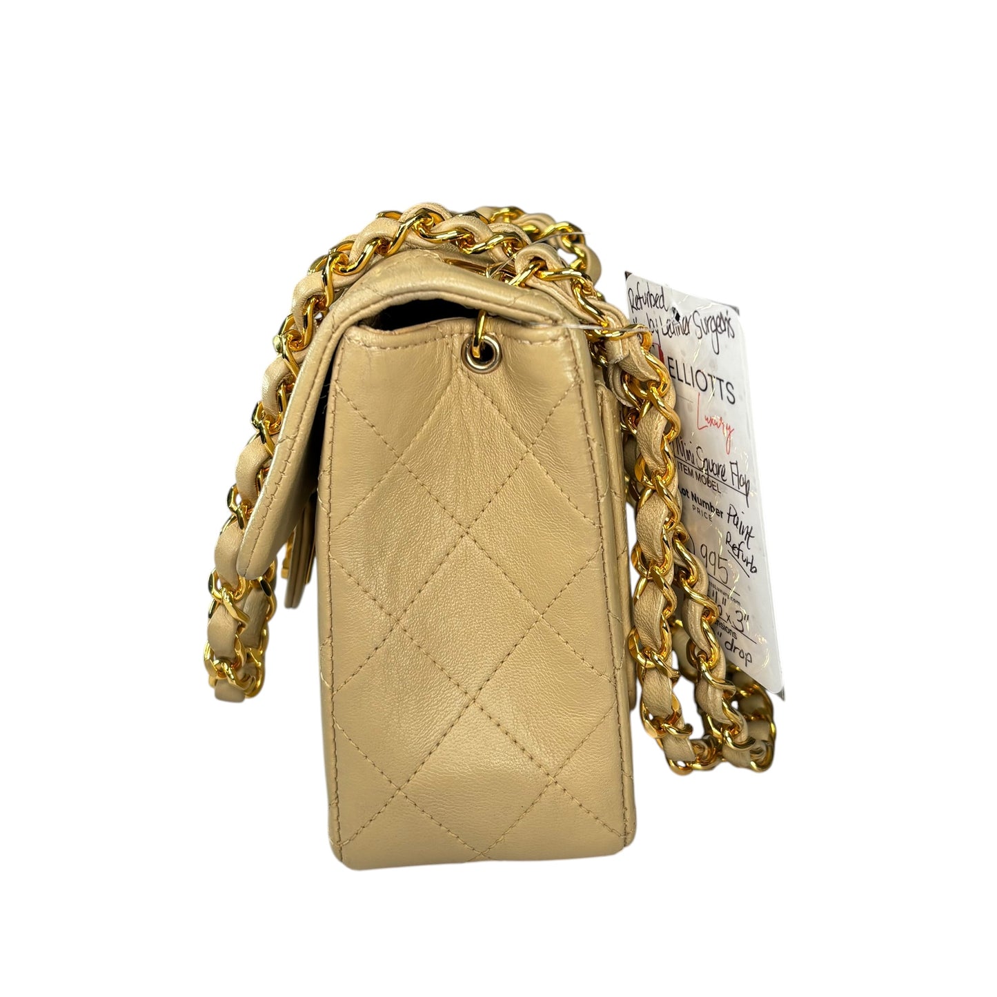 Chanel CC Classic Mini Square Beige Lambskin GHW Shoulder Purse
