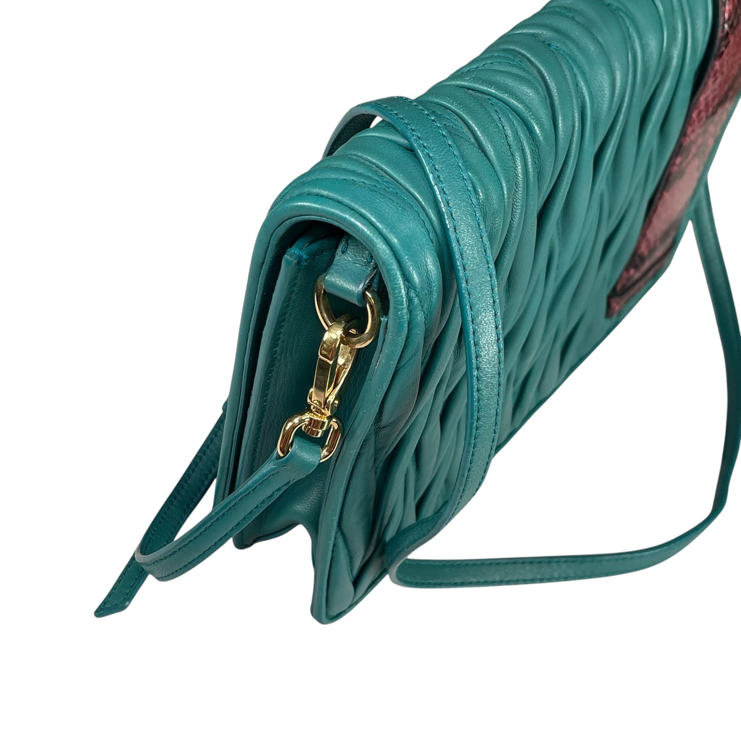 Miu Miu Delice Teal Matelasse Python Embossed Nappa Leather GHW Crossbody Flap Purse