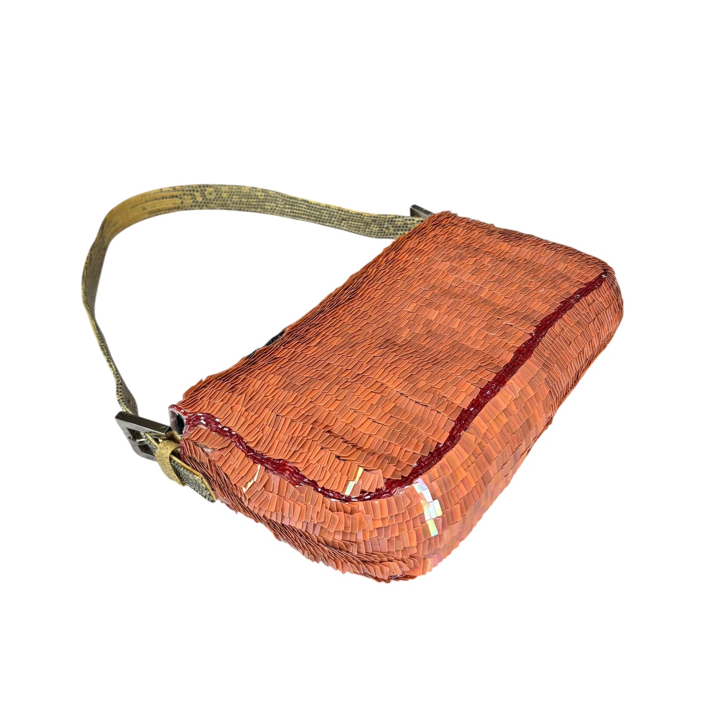 Fendi Y2K Baguette Coral Sequin Shoulder Purse