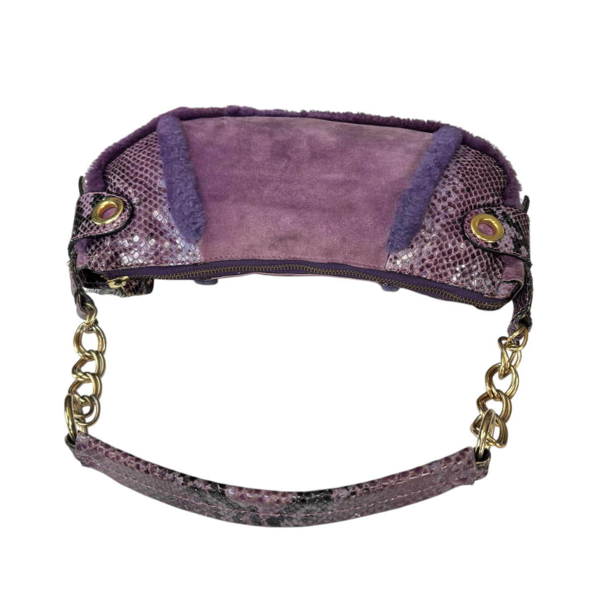 Dolce & Gabbana Y2K Purple Shearling Python Embossed Shoulder Purse