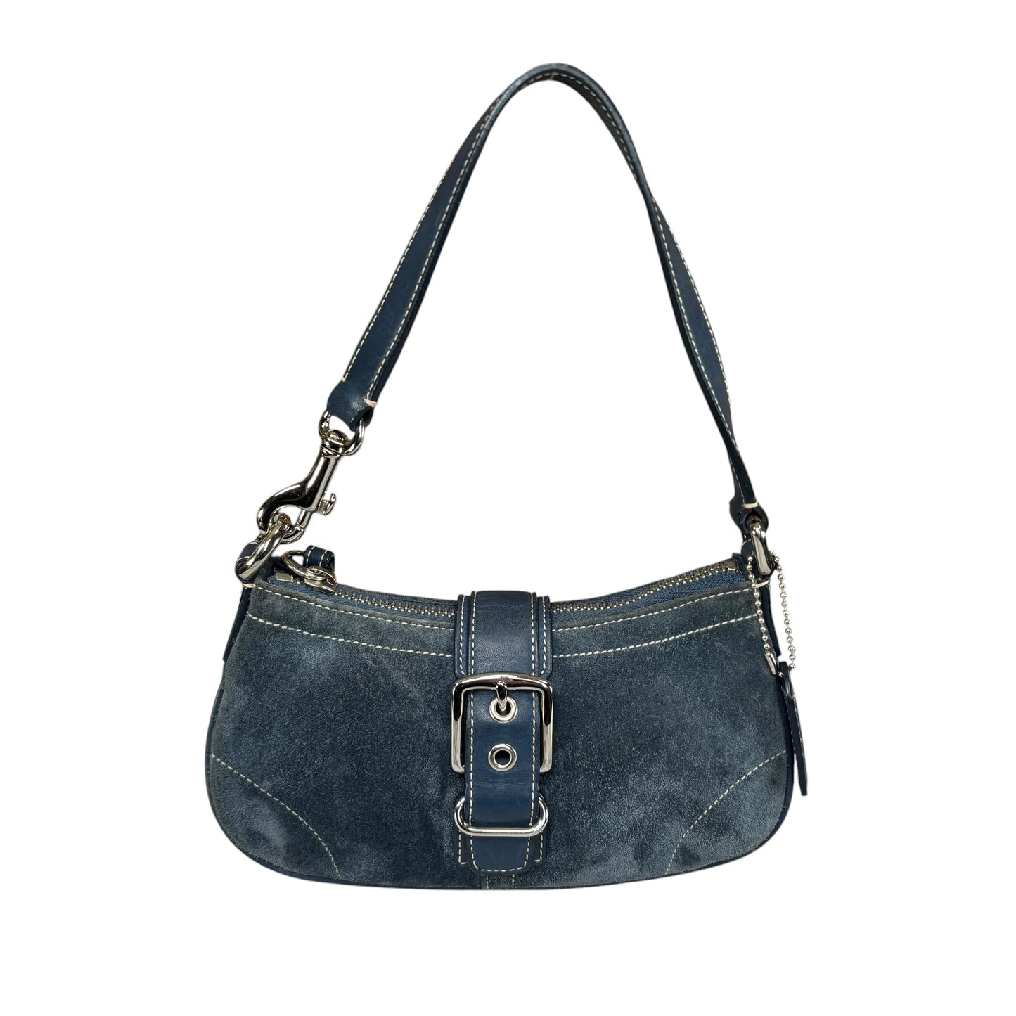 Coach Y2K Mini Soho Navy Blue Suede Buckle Shoulder Purse