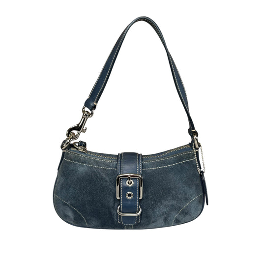 Coach Y2K Mini Soho Navy Blue Suede Buckle Shoulder Purse