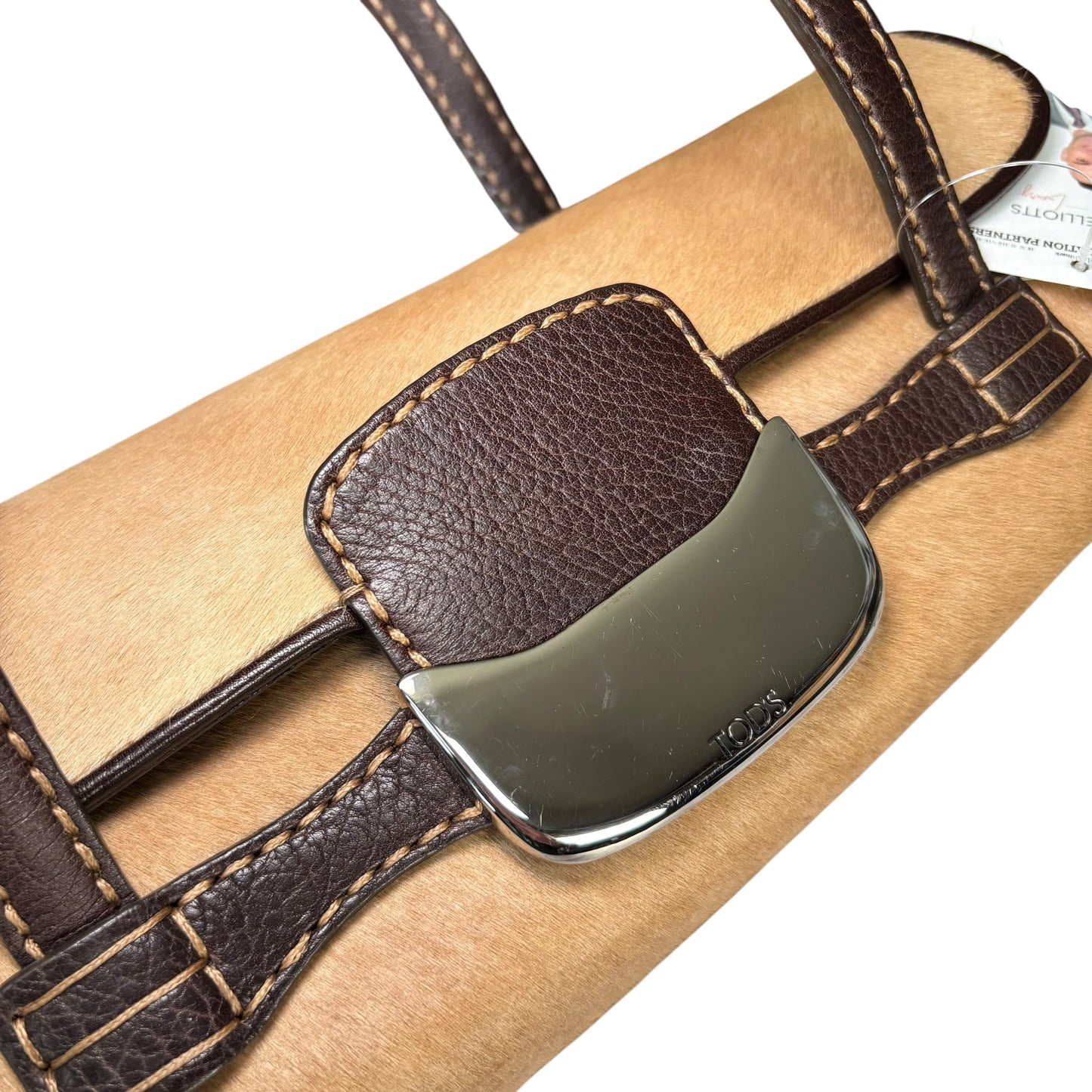 Tod’s Fawn Hair Calf Pony Brown Leather Baguette Shoulder Purse