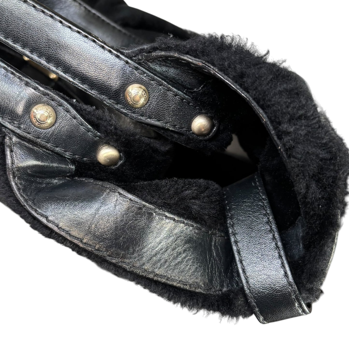 Jimmy Choo Black Shearling GHW  Large Shoulder Hobo