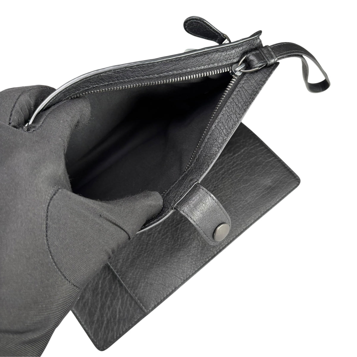 Bottega Veneta Ostrich Black Leather Organizer Snap Clutch Zip