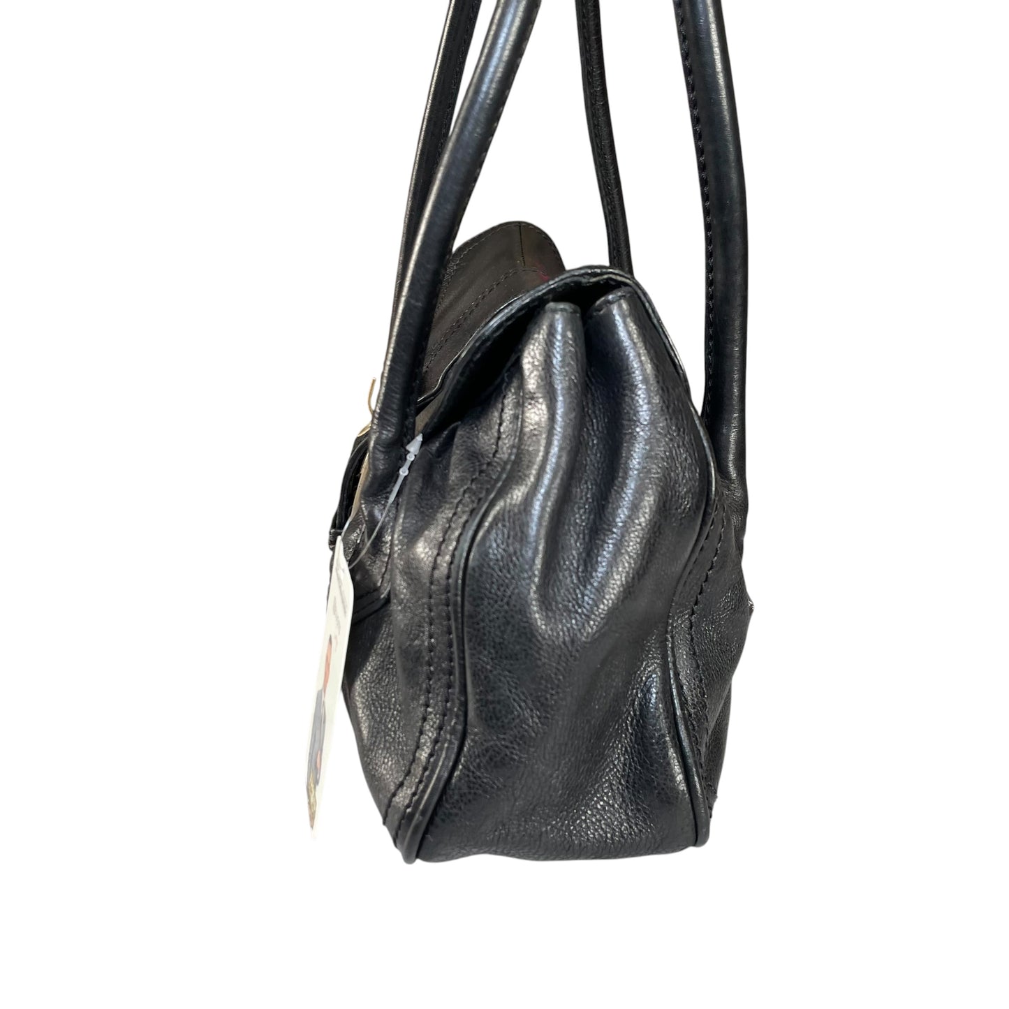 Celine Buckle Front Shoulder Black Leather Brushed Brass