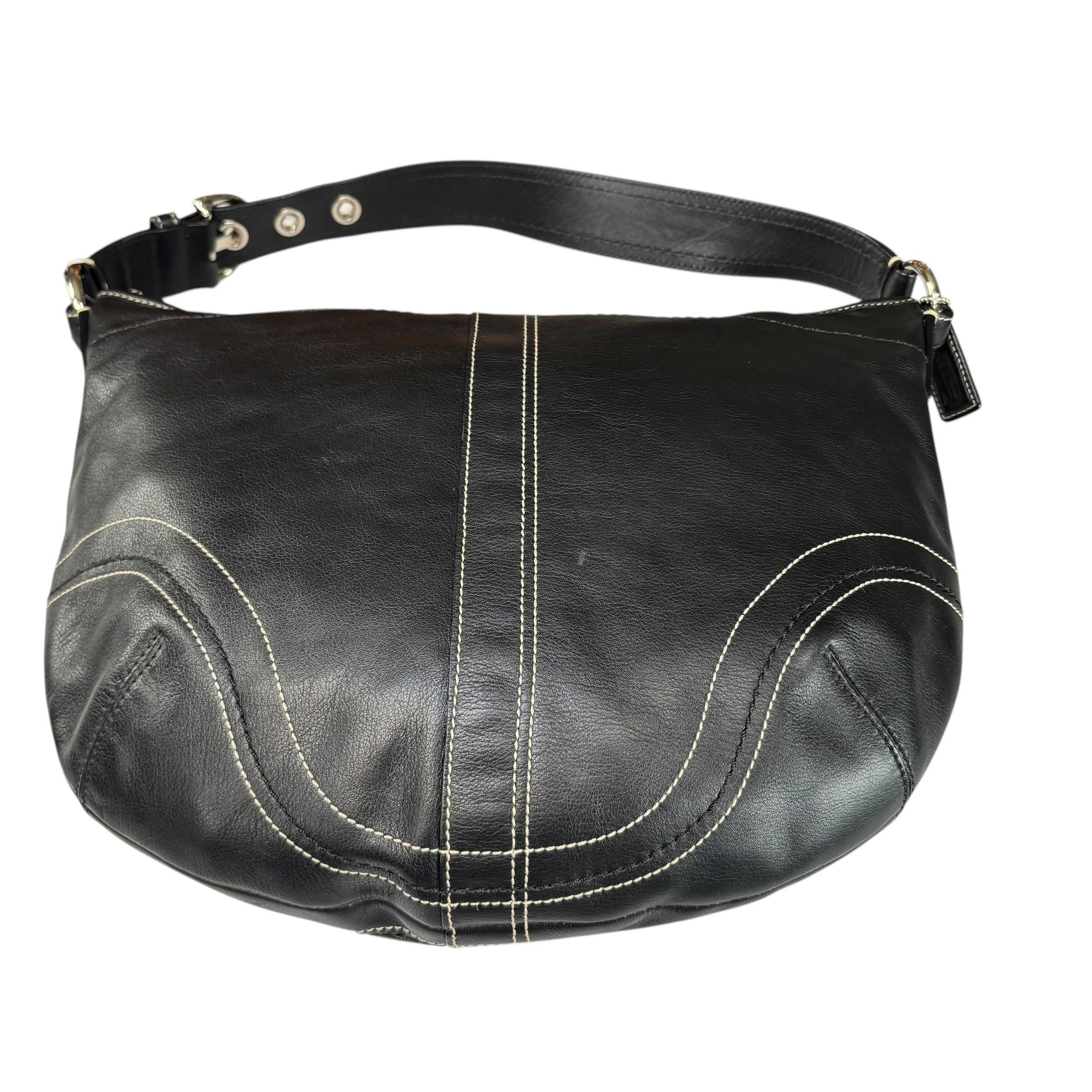 Coach SoHo Large Black Leather SHW Croissant Shoulder Hobo Purse