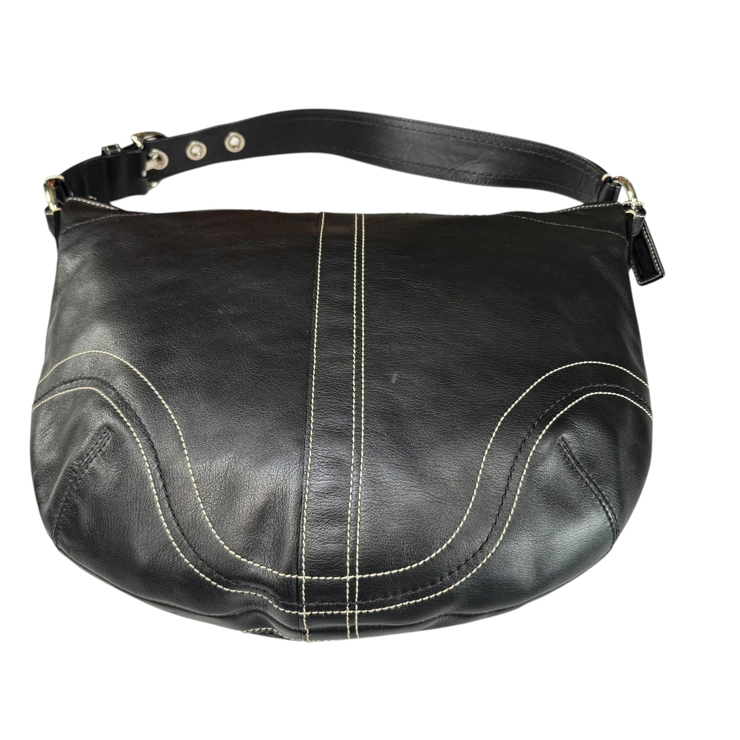 Coach SoHo Large Black Leather SHW Croissant Shoulder Hobo Purse