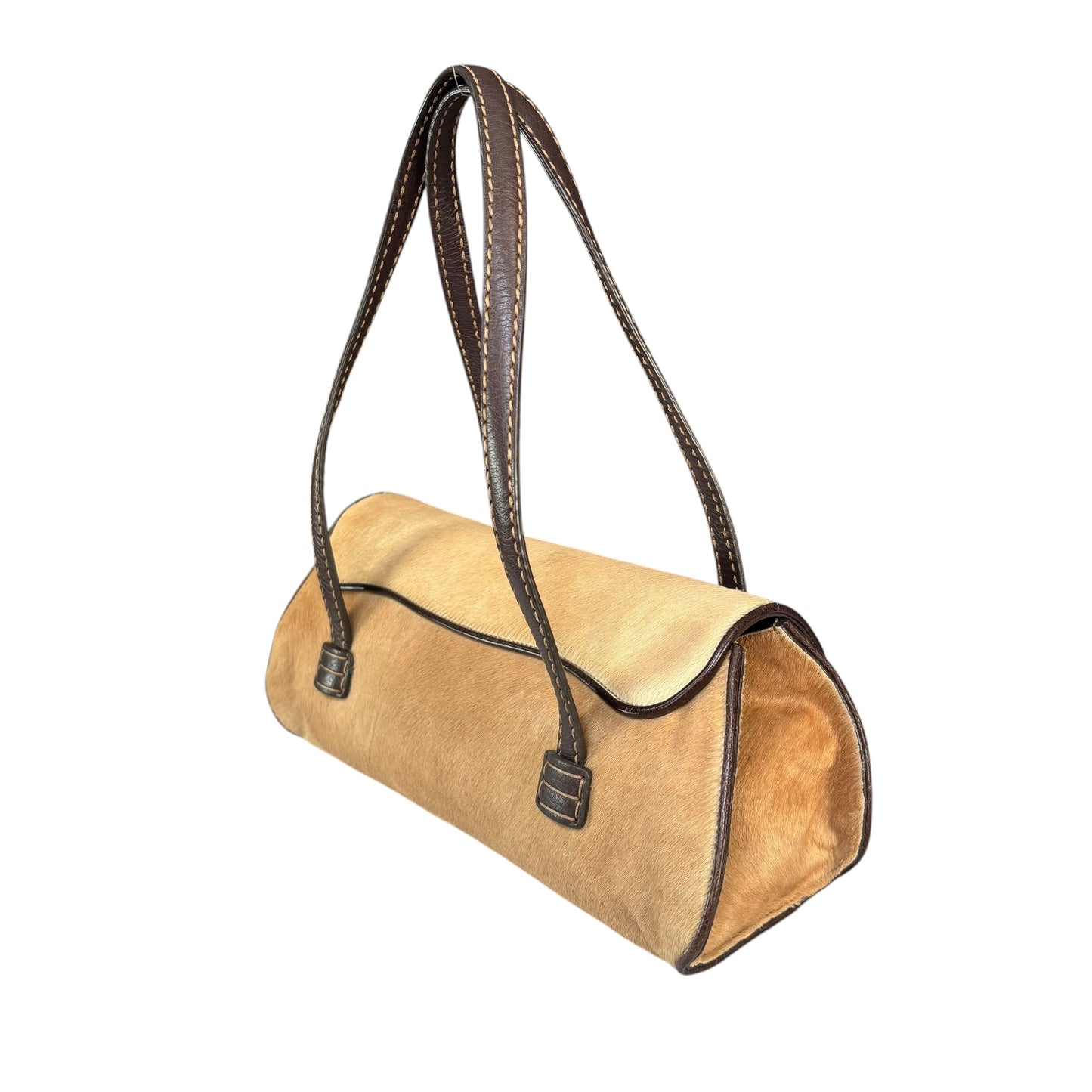 Tod’s Fawn Hair Calf Pony Brown Leather Baguette Shoulder Purse