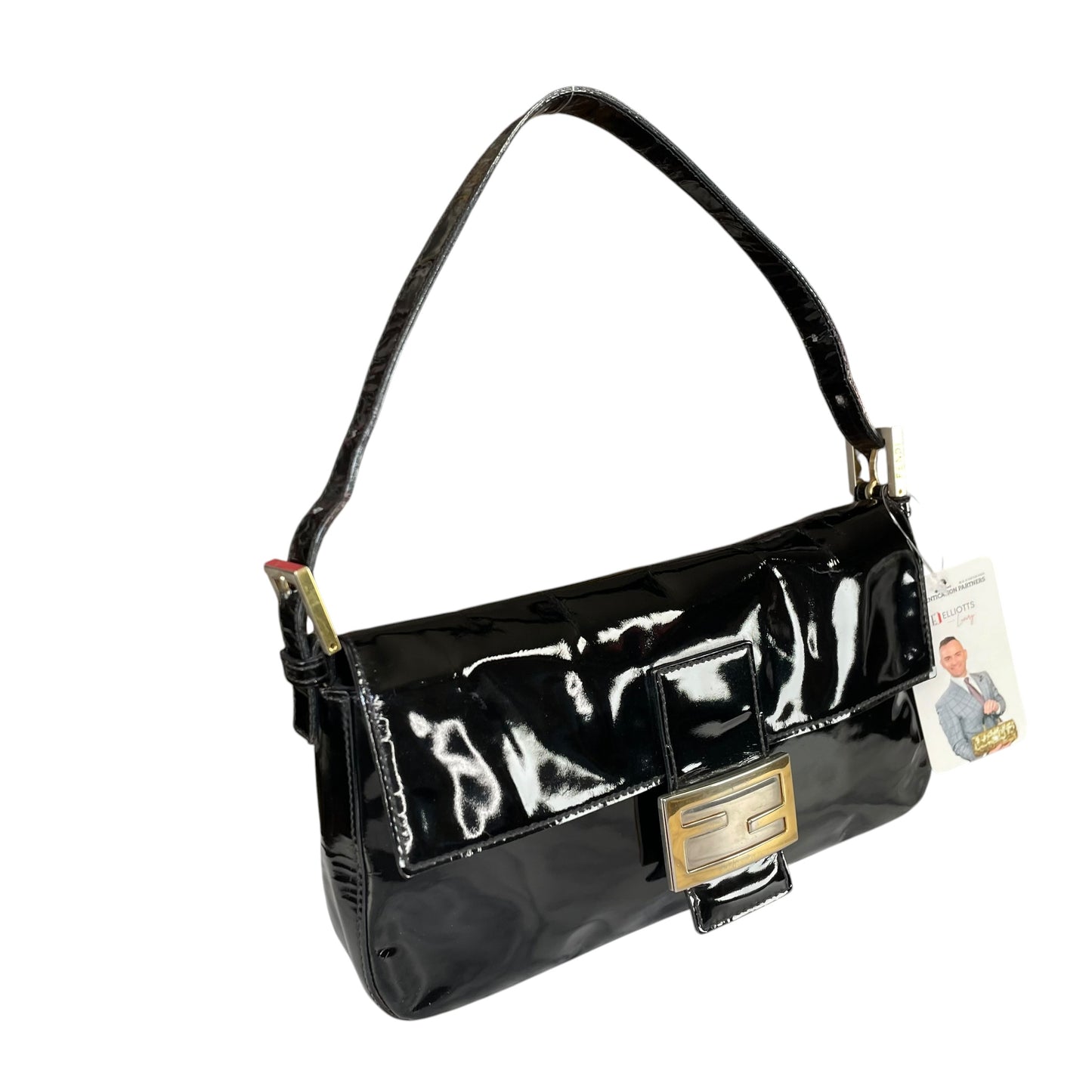 Fendi Baguette Black Patent Leather Two Tone HW Shoulder Purse