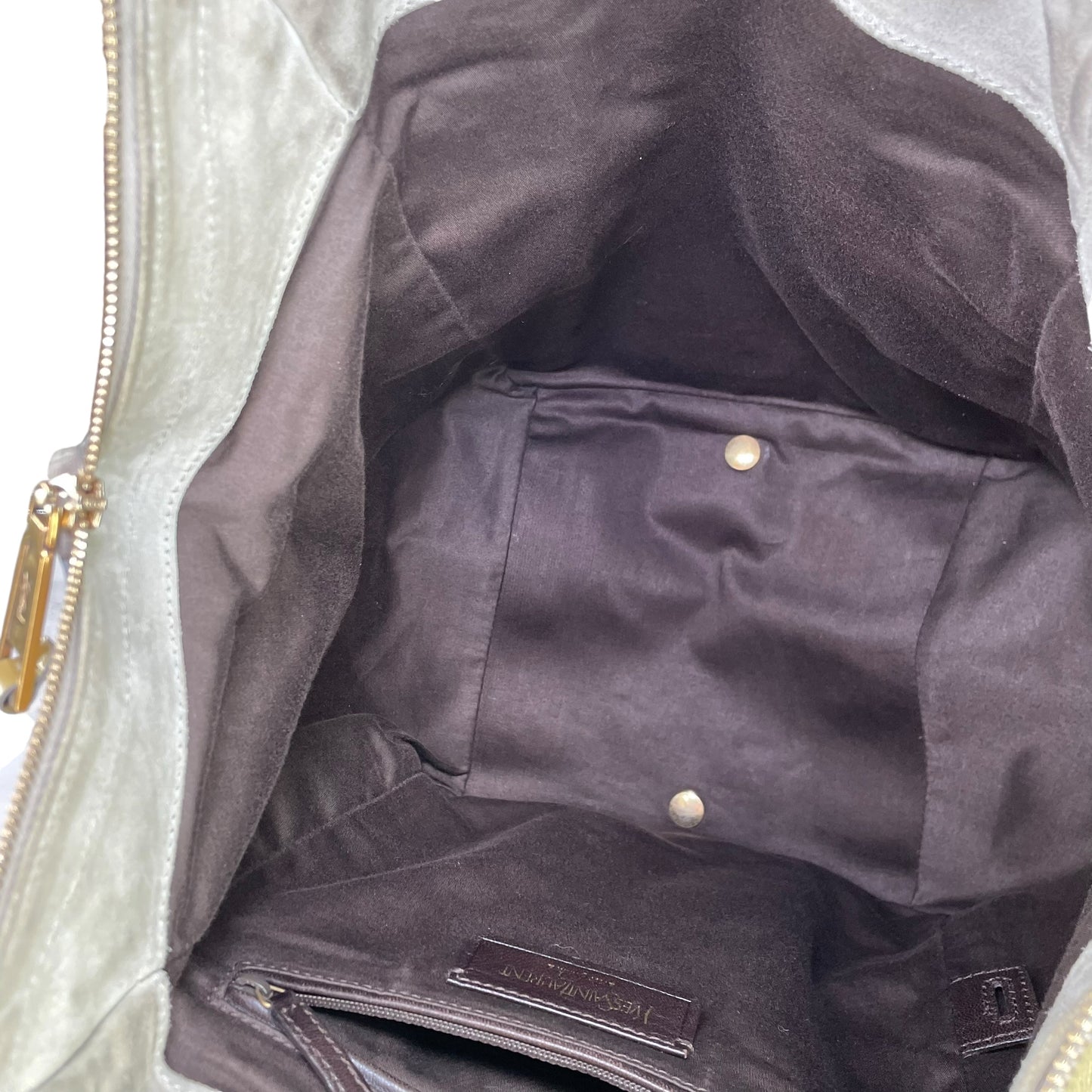 YSL Cassandra Green Patent Leather GHW Bucket Flat Downtown Tote