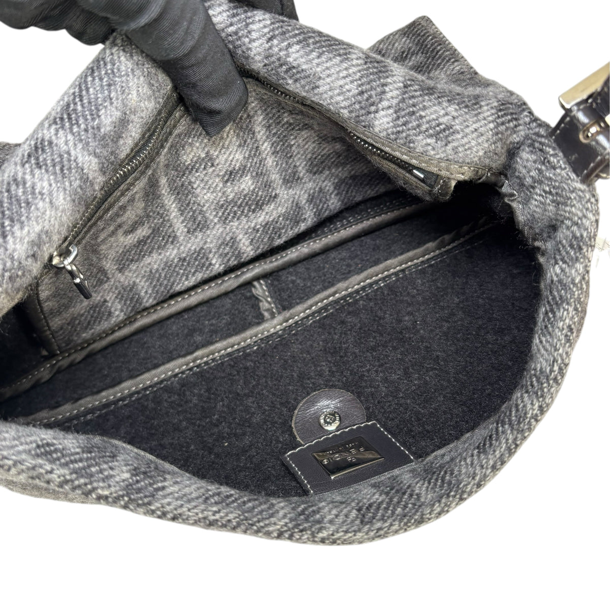 Fendi Y2K Classic Baguette Zucca Cashmere Grey & Black Shoulder Purse