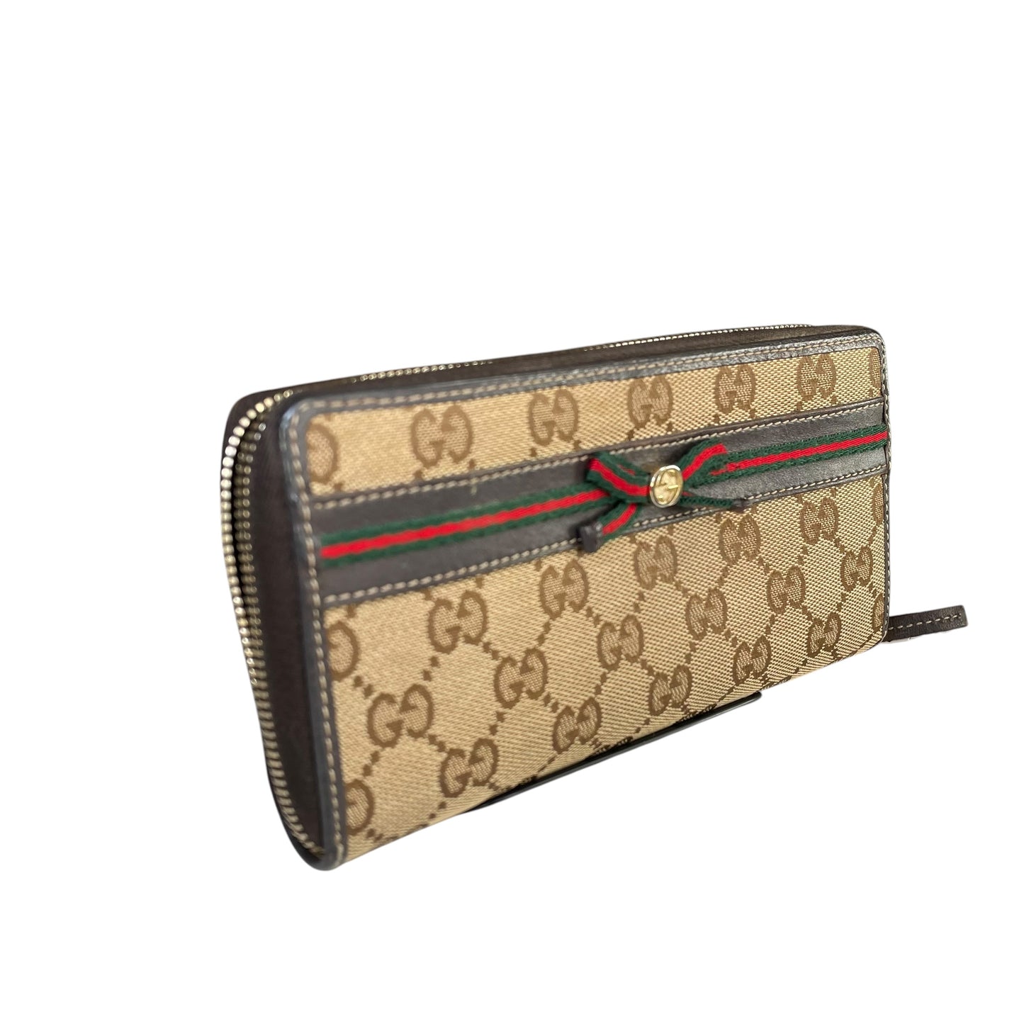 Gucci GG Mayfair Zip Around Wallet Brown Canvas Web Stripe Long Wallet