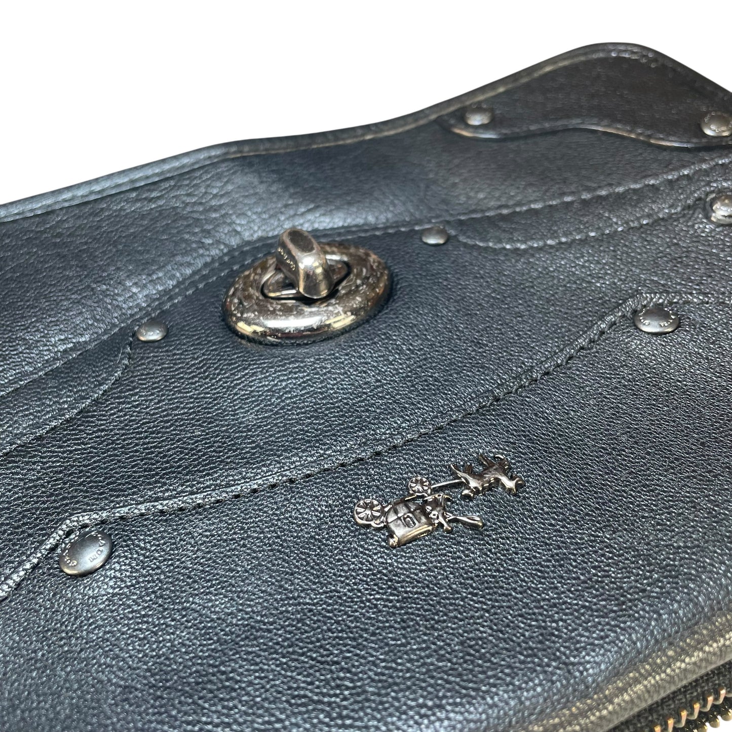 Coach Rhyder Black Leather Rugged Gunmetal HW Small Messenger Clutch Crossbody