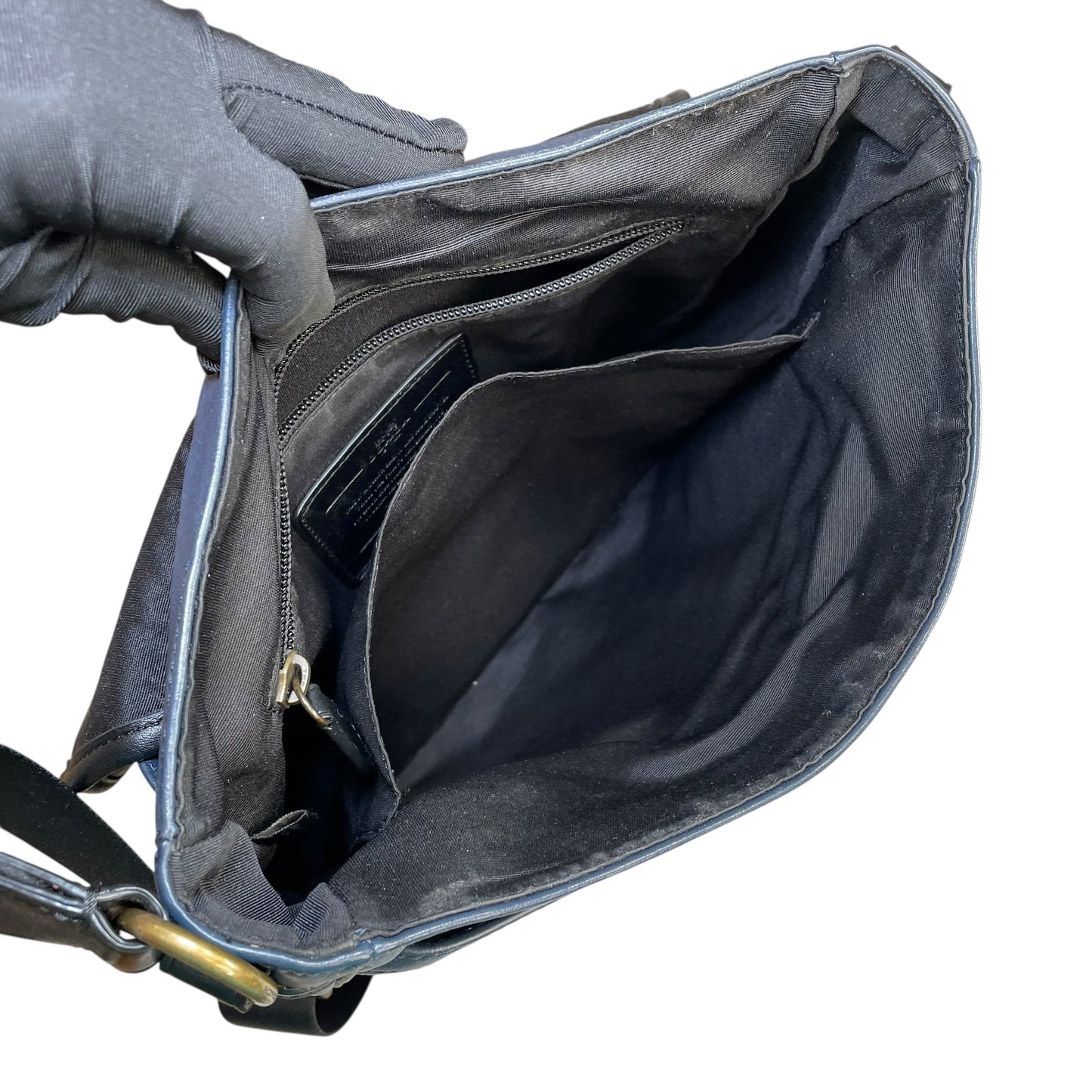 Coach Heritage Map Bombe Leather Messenger Bag Navy Black Crossbody Work Bag