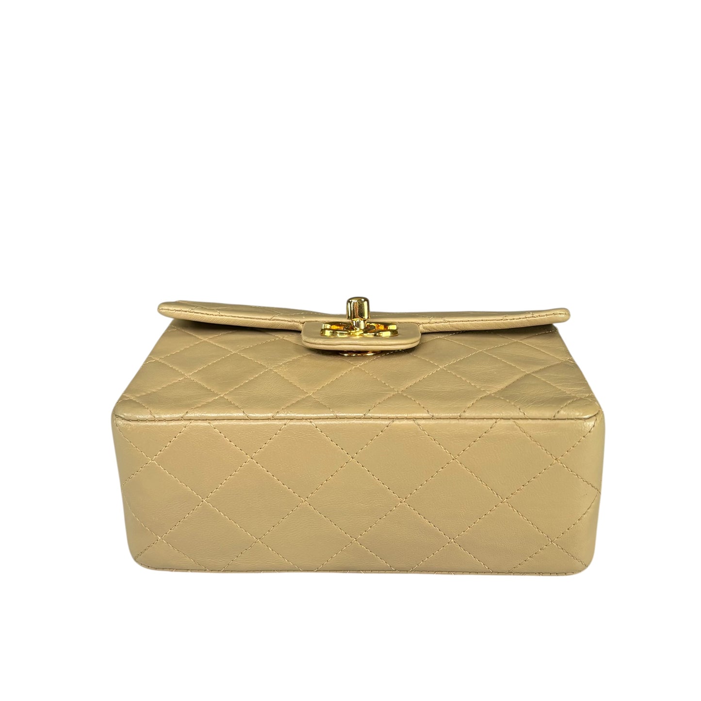 Chanel CC Classic Mini Square Beige Lambskin GHW Shoulder Purse