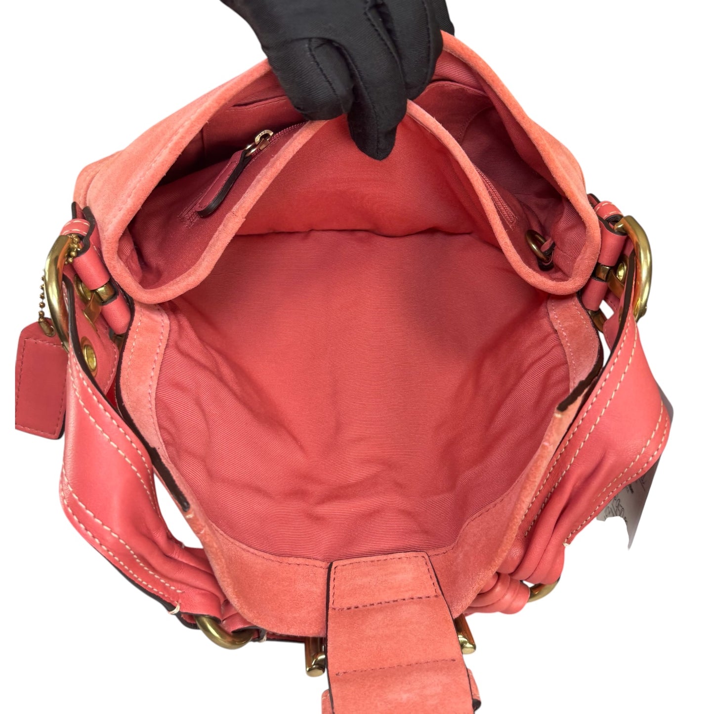 Coach Y2K SoHo Coral Suede Brass Buckle Baguette Shoulder Purse