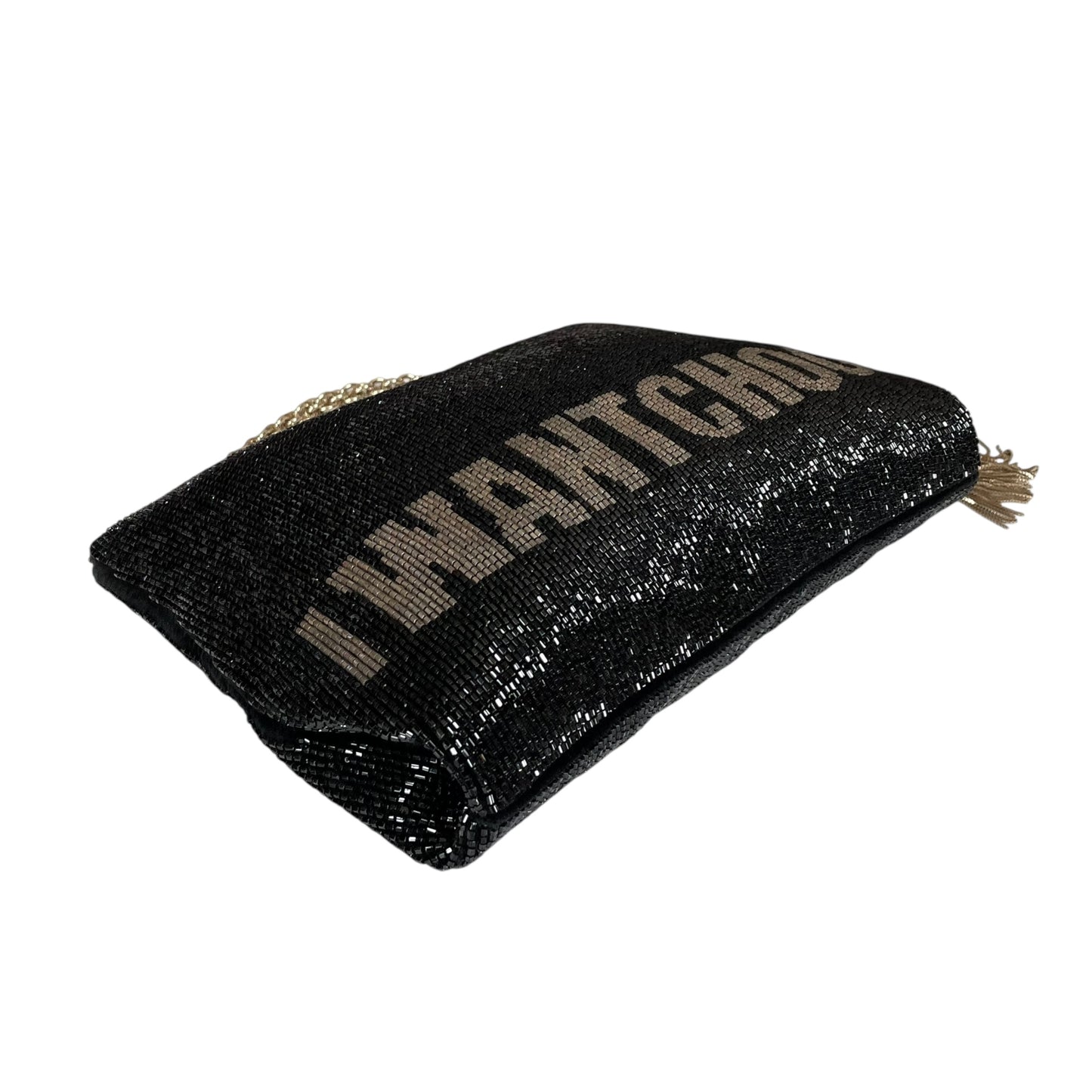 Jimmy Choo Callie I WANT CHOO Limited GHW Shoulder Black Beaded Clutch Purse