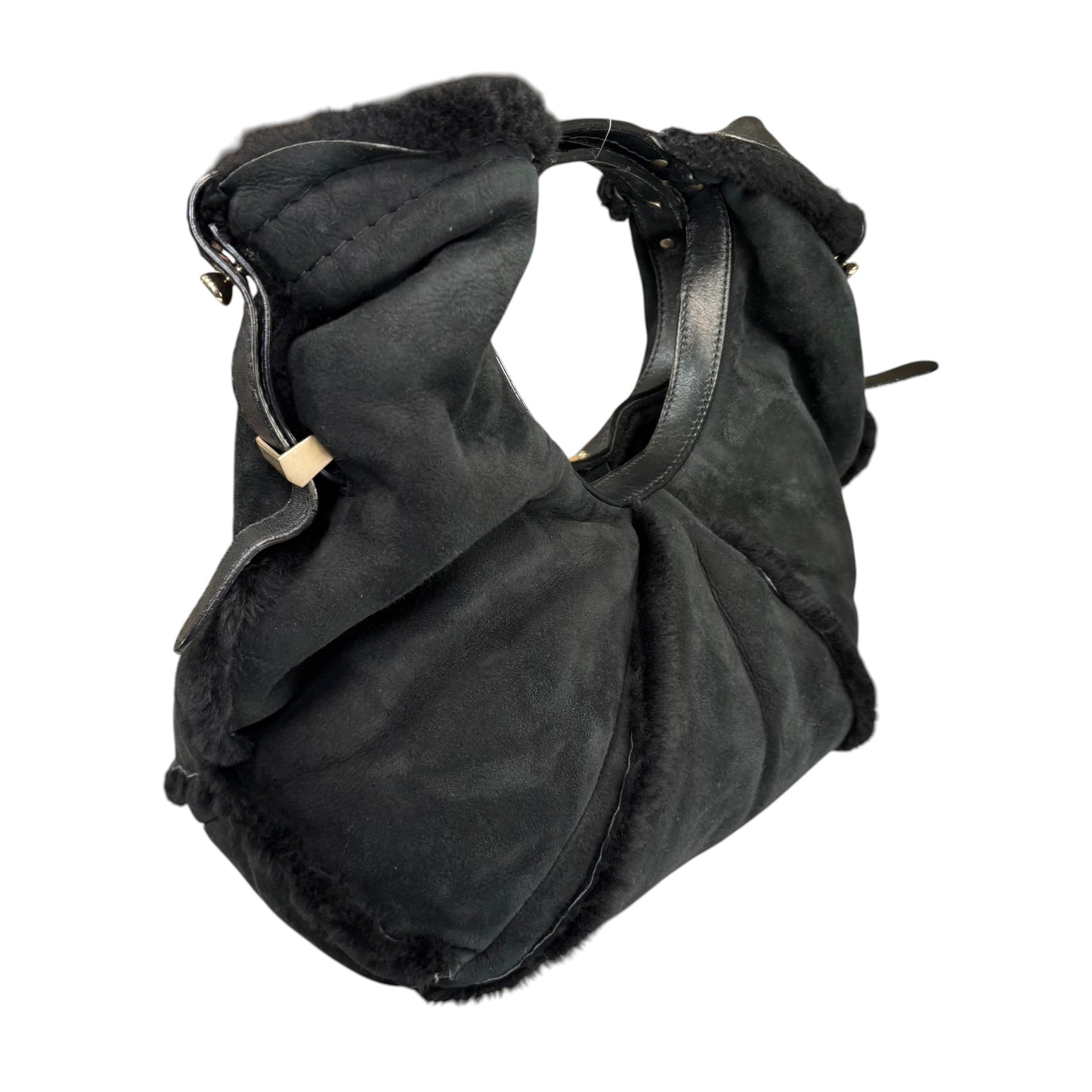 Jimmy Choo Black Shearling GHW  Large Shoulder Hobo