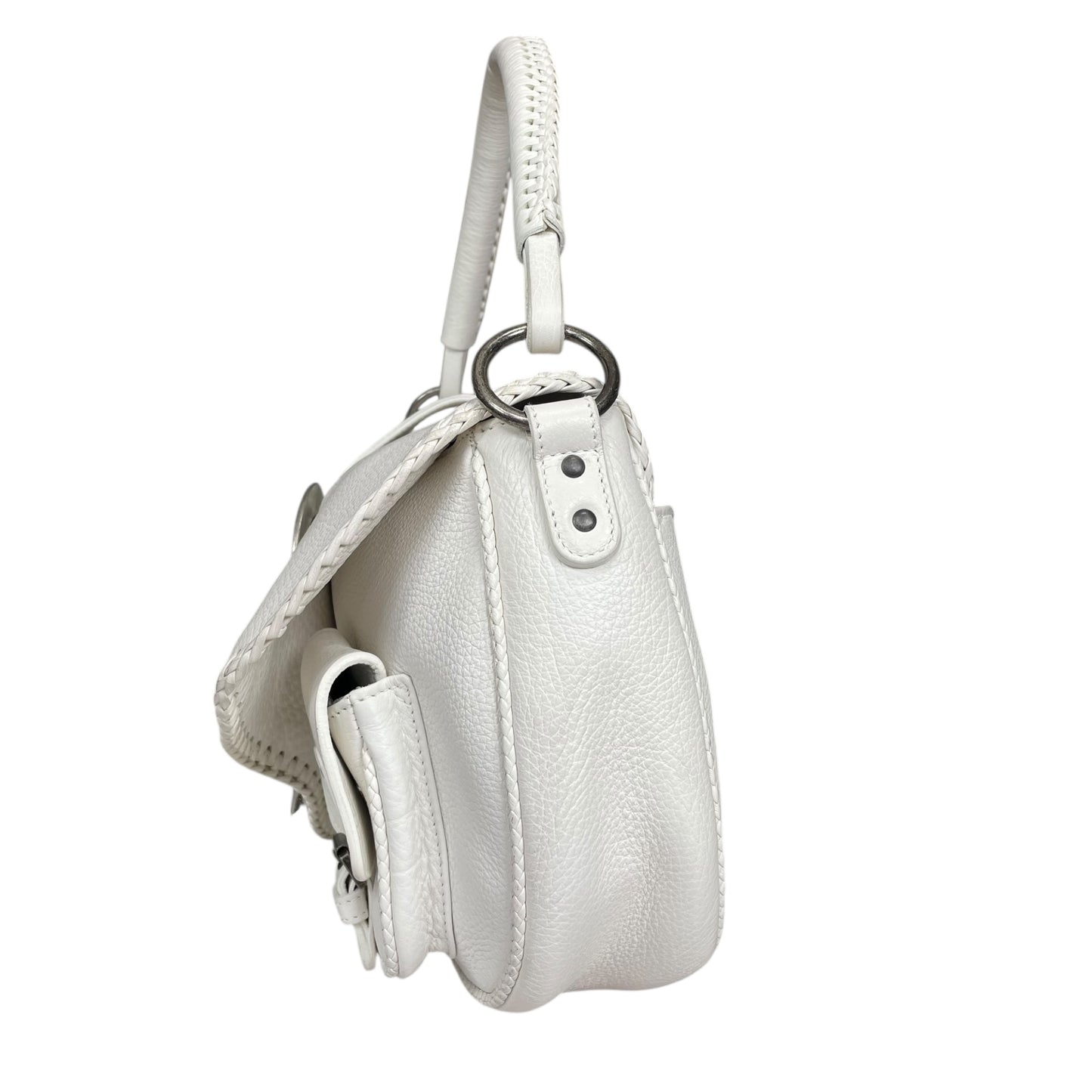 Christian Dior White Gaucho Large Y2K Top Handle Single Flap Shoulder Purse