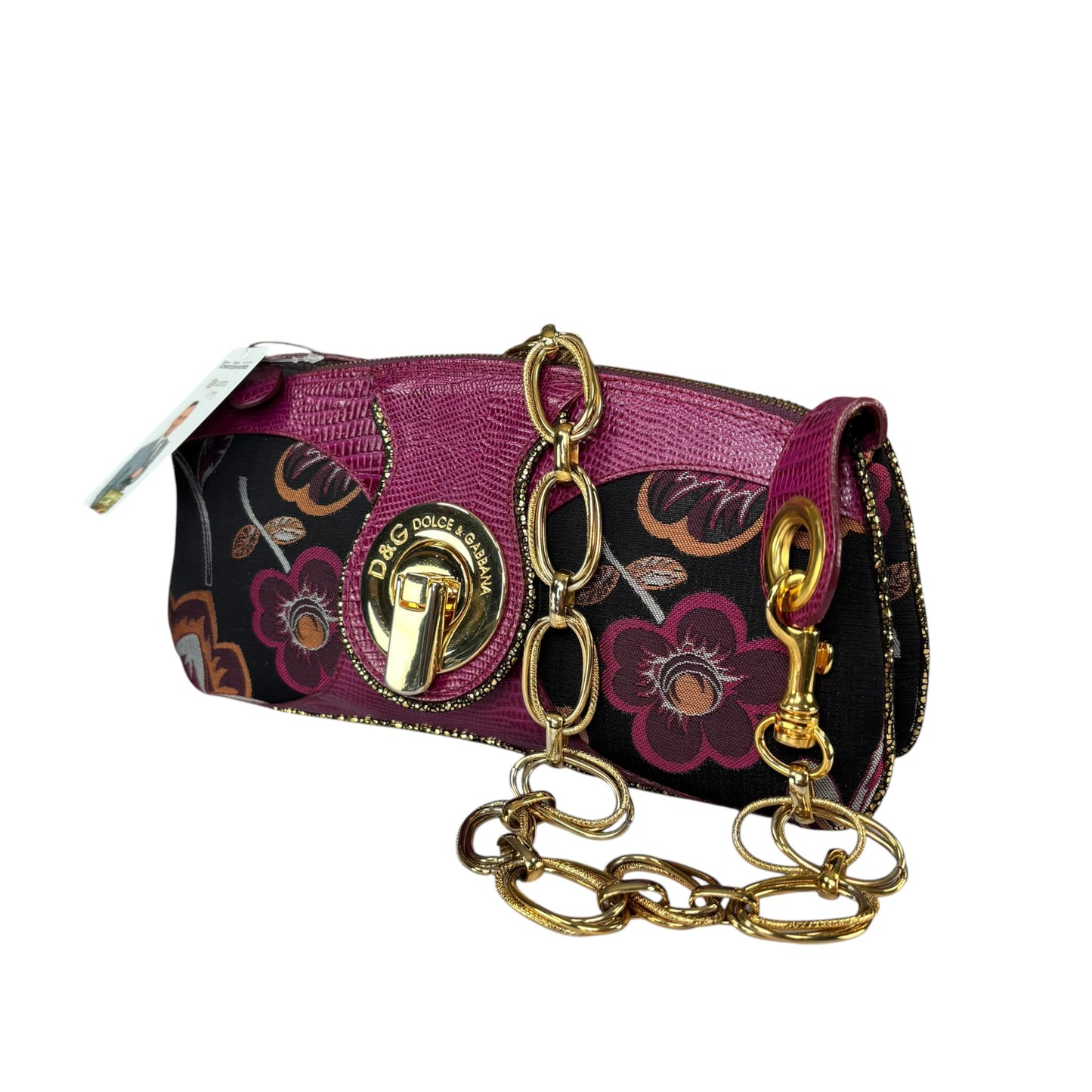 D & G Dolce & Gabbana Y2K Purple Floral Shoulder Chain Purse