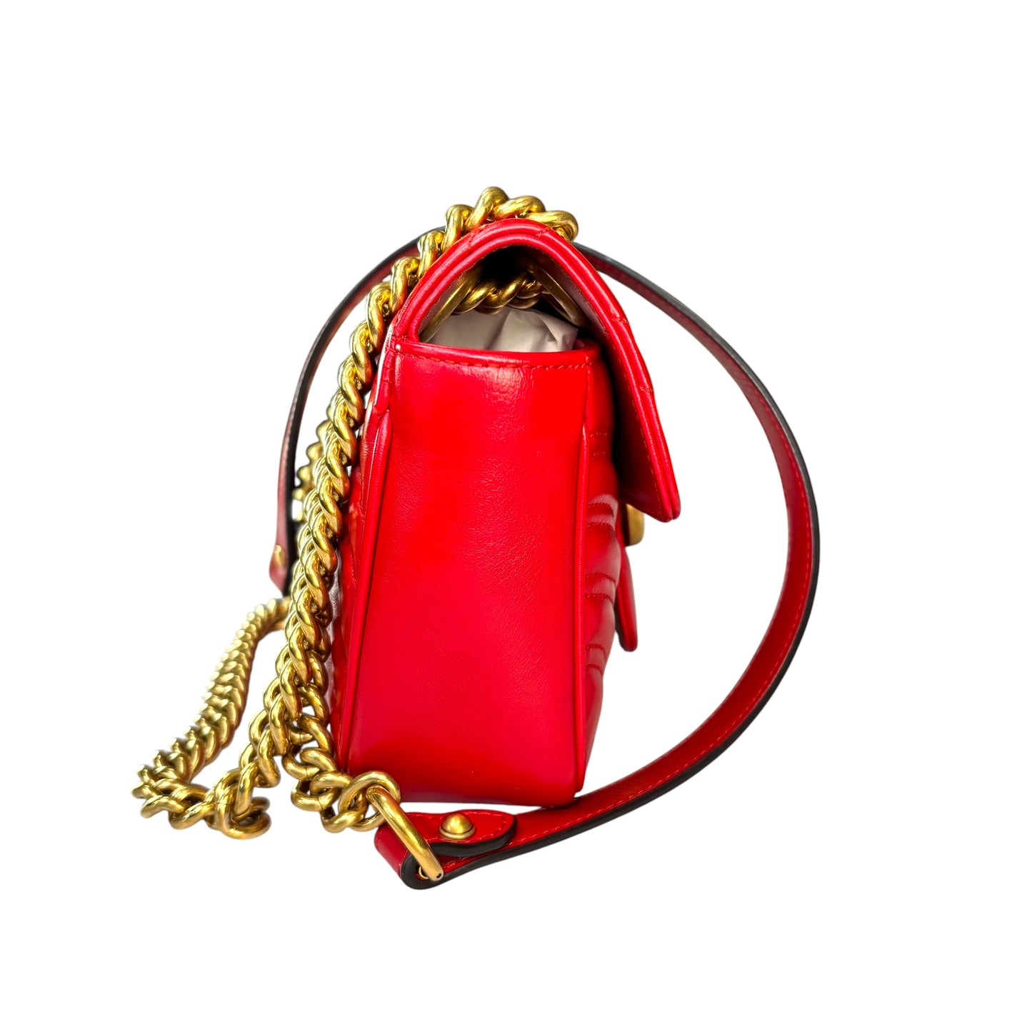 Gucci GG Marmont Red Leather Quilted Crossbody Shoulder Purse