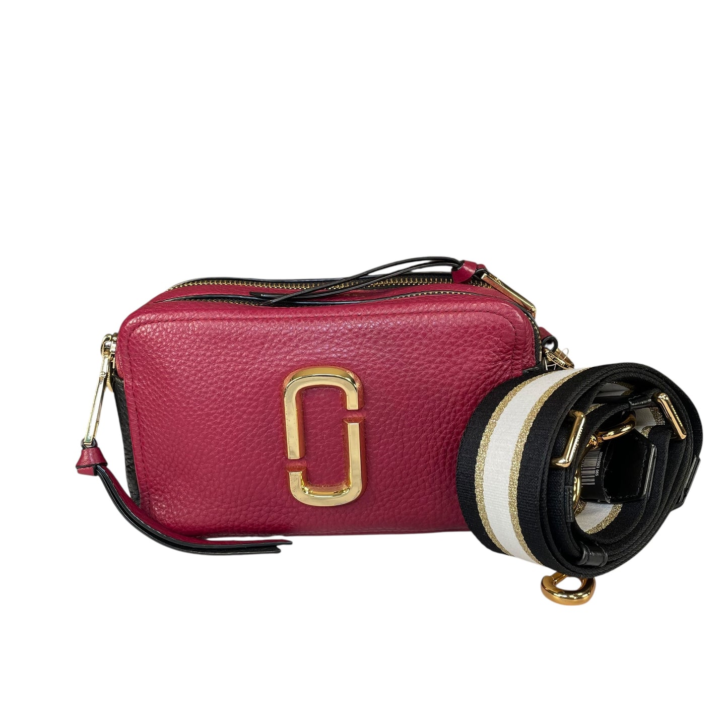 Marc Jacobs Soft Snapshot 21 Burgundy Black Leather Crossbody Gold HW Strap