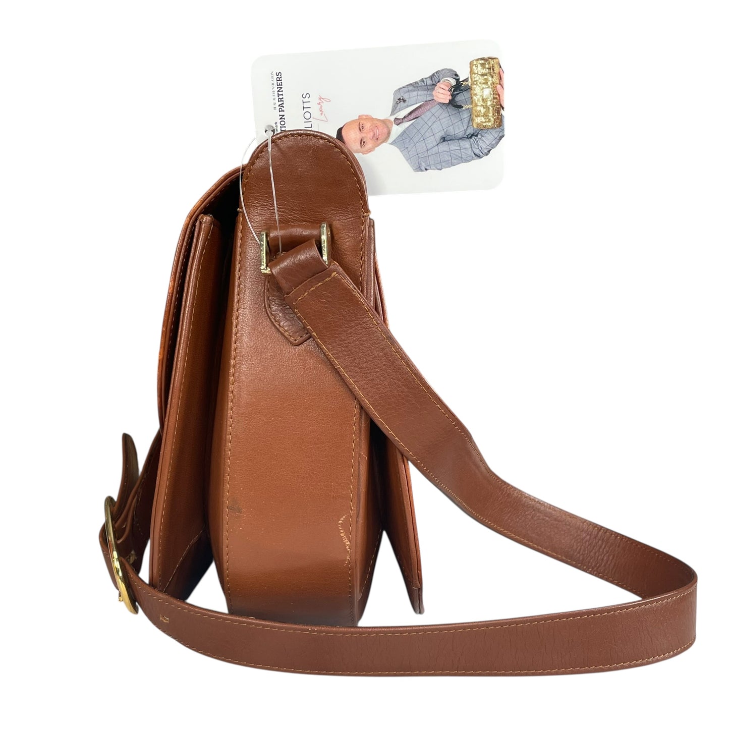 Roberta Di Camerino Croc Embossed Brown Leather GHW Shoulder Flap Purse