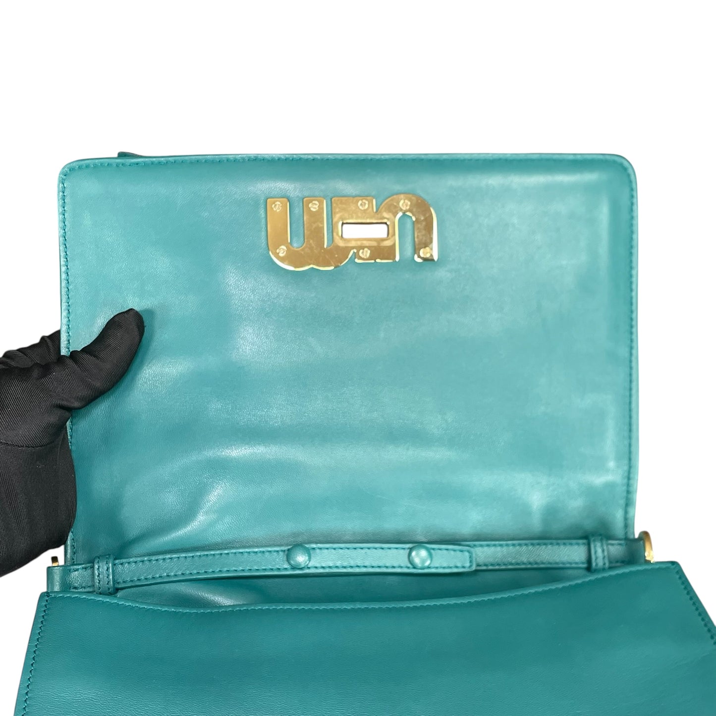 Miu Miu Delice Teal Matelasse Python Embossed Nappa Leather GHW Crossbody Flap Purse
