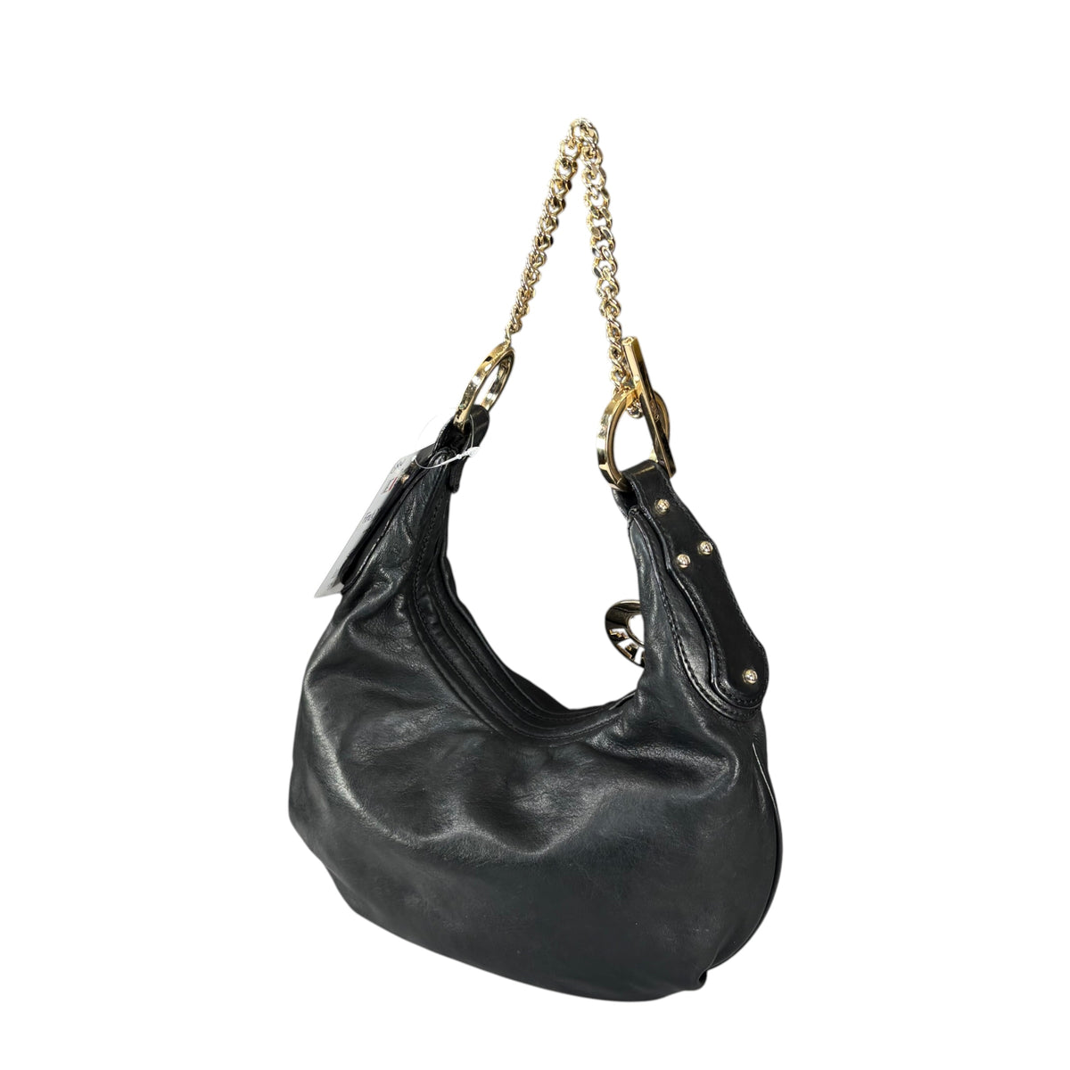 Fendi Mini Chef GHW Crescent Black Leather Chain Shoulder Purse