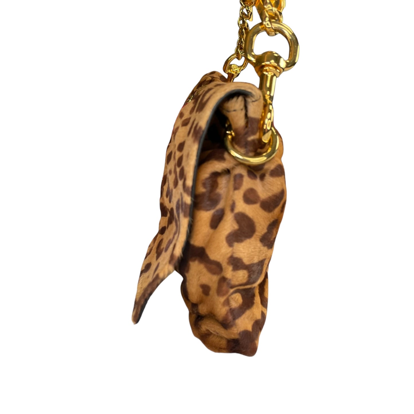Valentino Leopard Pony Hair Studded GHW East-West Chain Shoulder Bag / Clutch