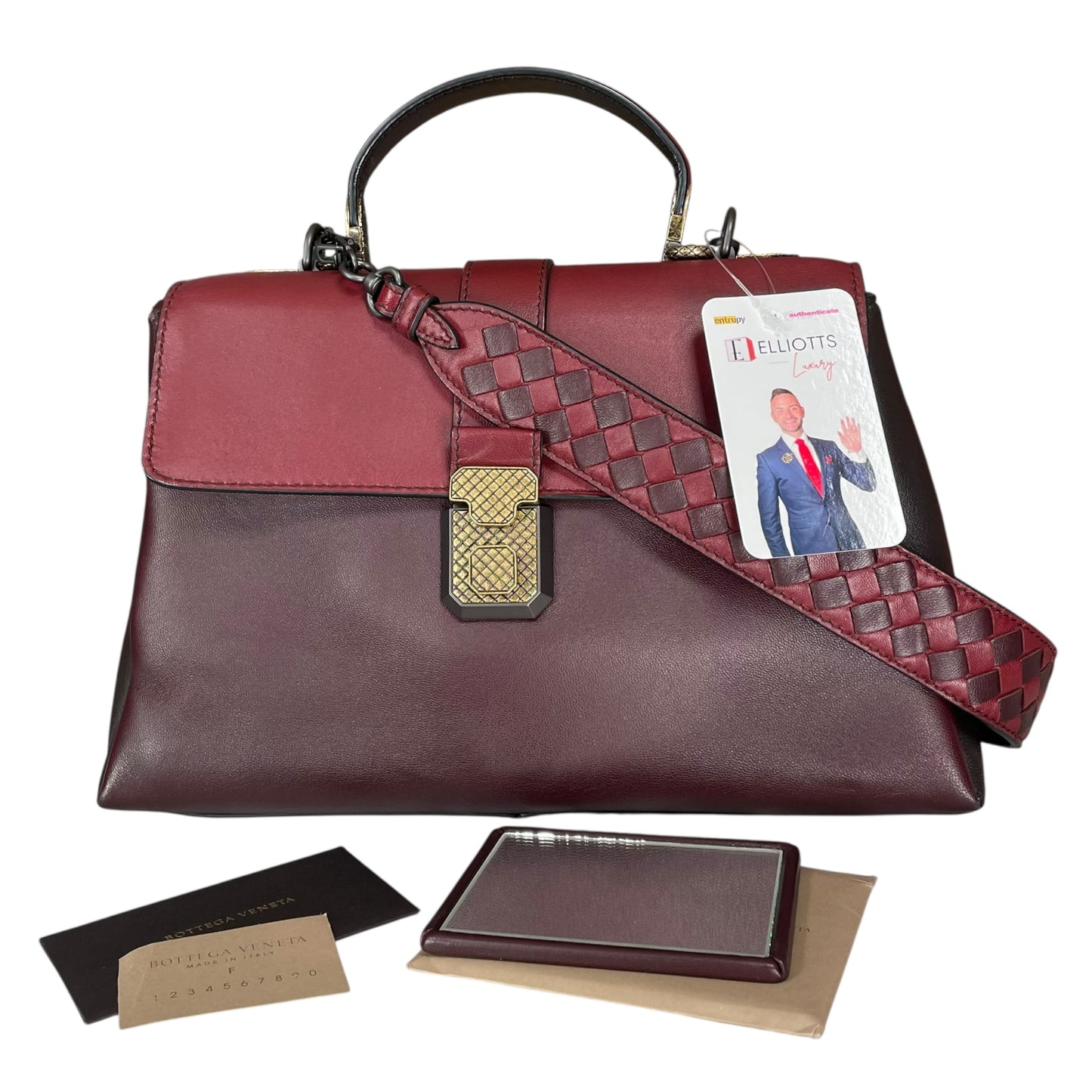 Bottega Veneta Piazza Tri-Color Leather Medium Top Handle Woven Strap Crossbody Purse
