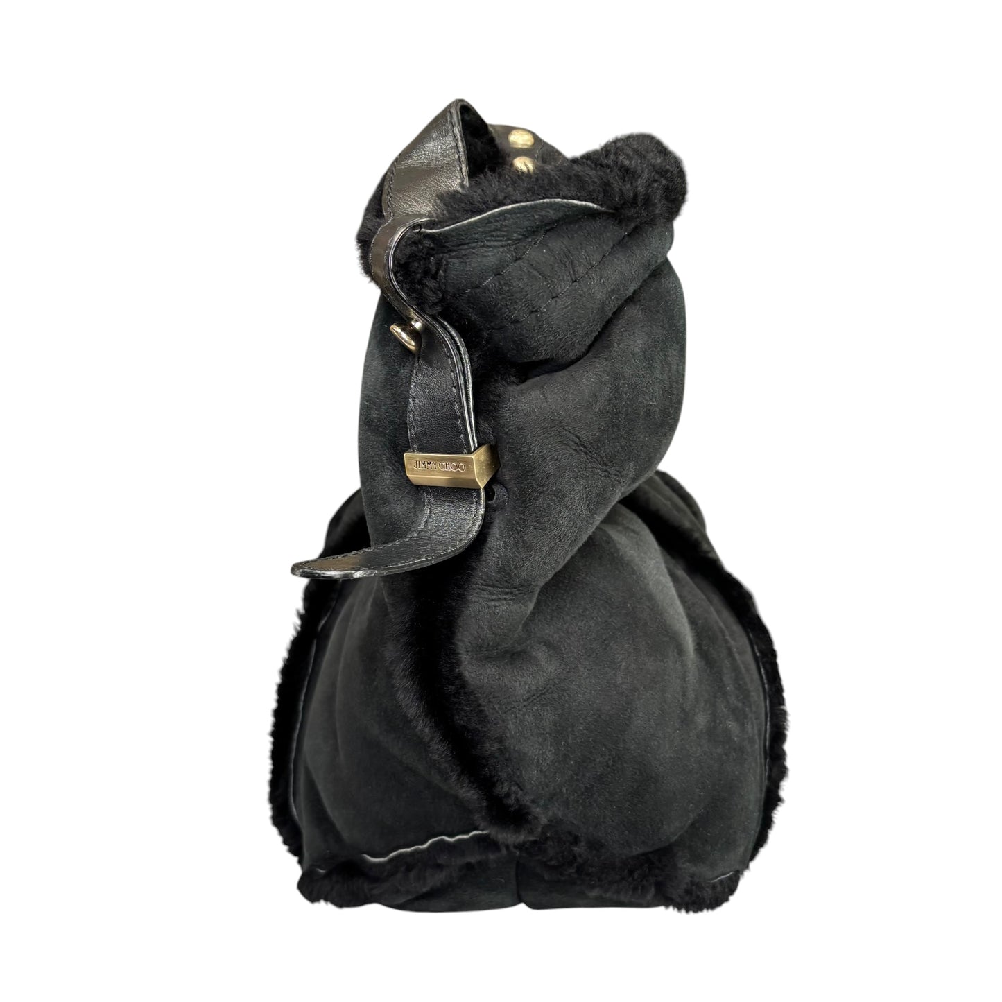 Jimmy Choo Black Shearling GHW  Large Shoulder Hobo