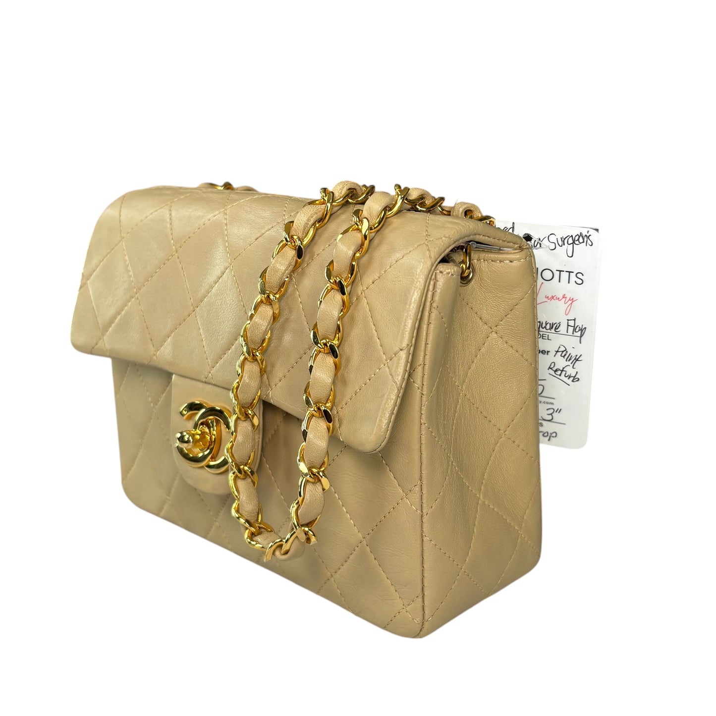 Chanel CC Classic Mini Square Beige Lambskin GHW Shoulder Purse