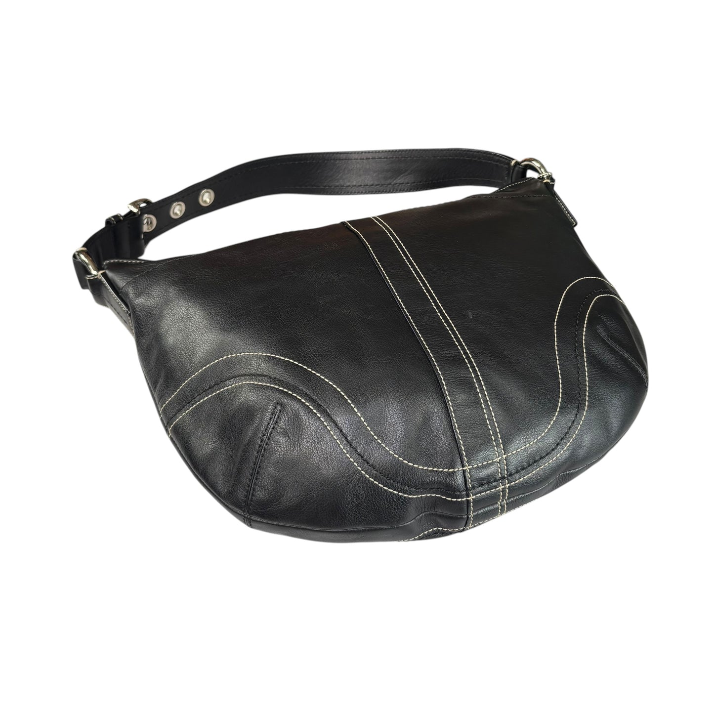 Coach SoHo Large Black Leather SHW Croissant Shoulder Hobo Purse