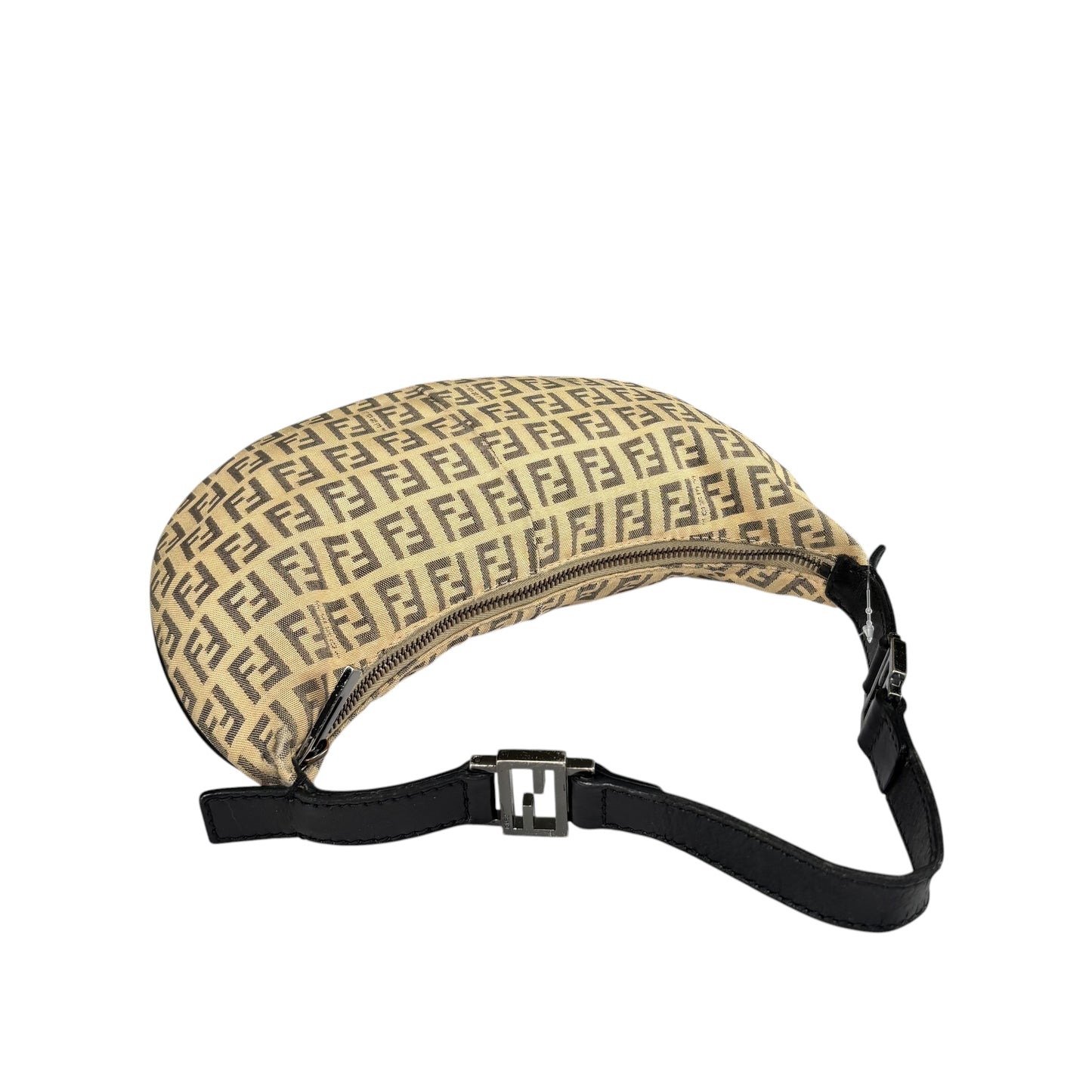 Fendi Y2K Mini Croissant Canvas Black Leather Shoulder Purse