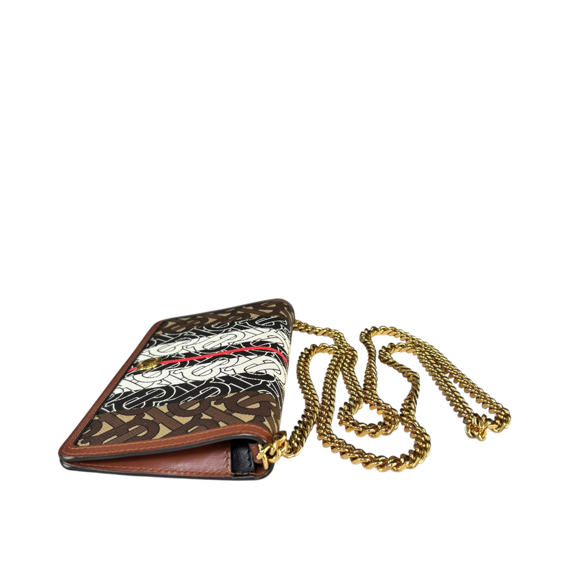 Burberry Rowe BT Monogram Wallet GHW Chain iPhone Pro Case Brown