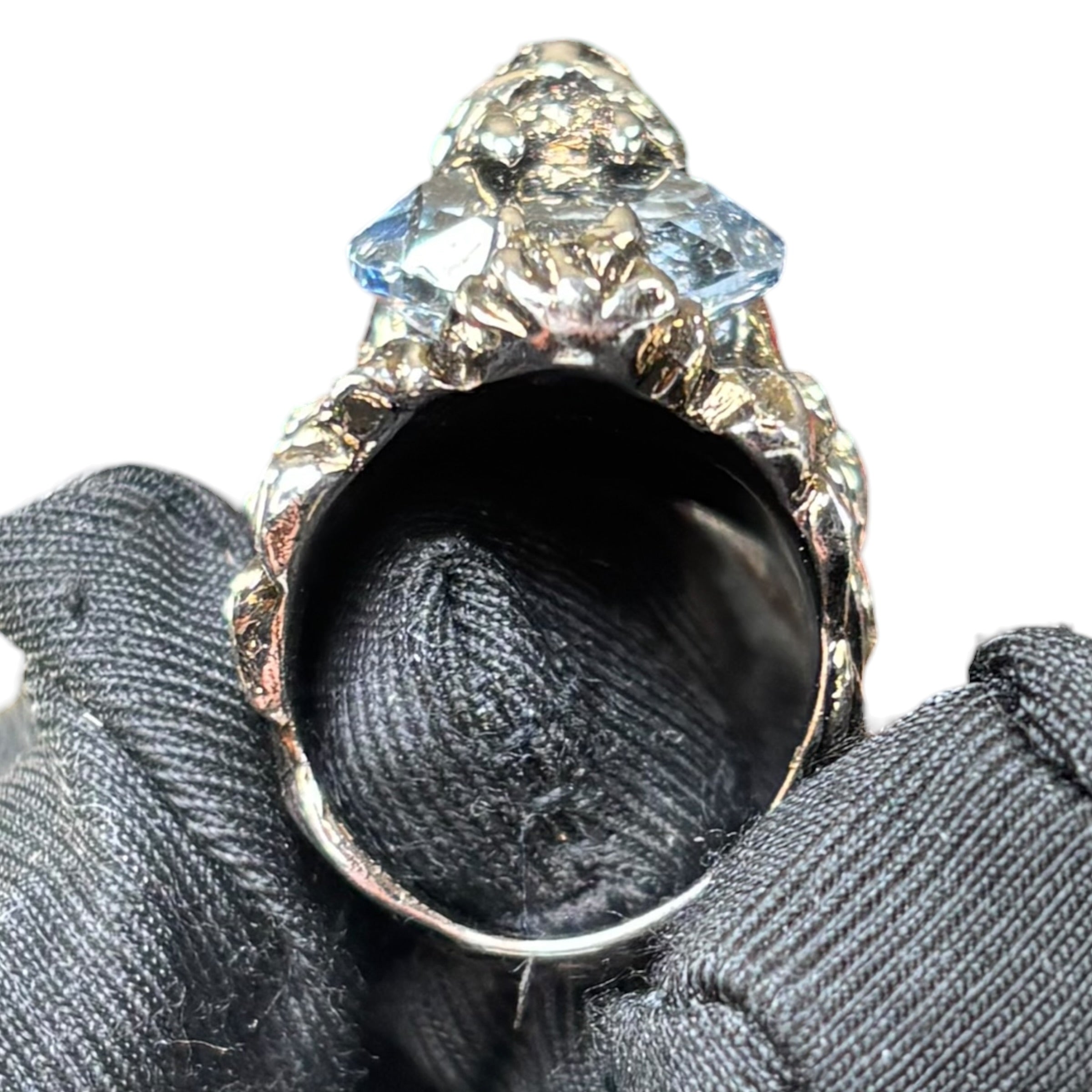 Gucci Lion Head Blue Crystal Silver Tone Pinky Ring Sz 5.5