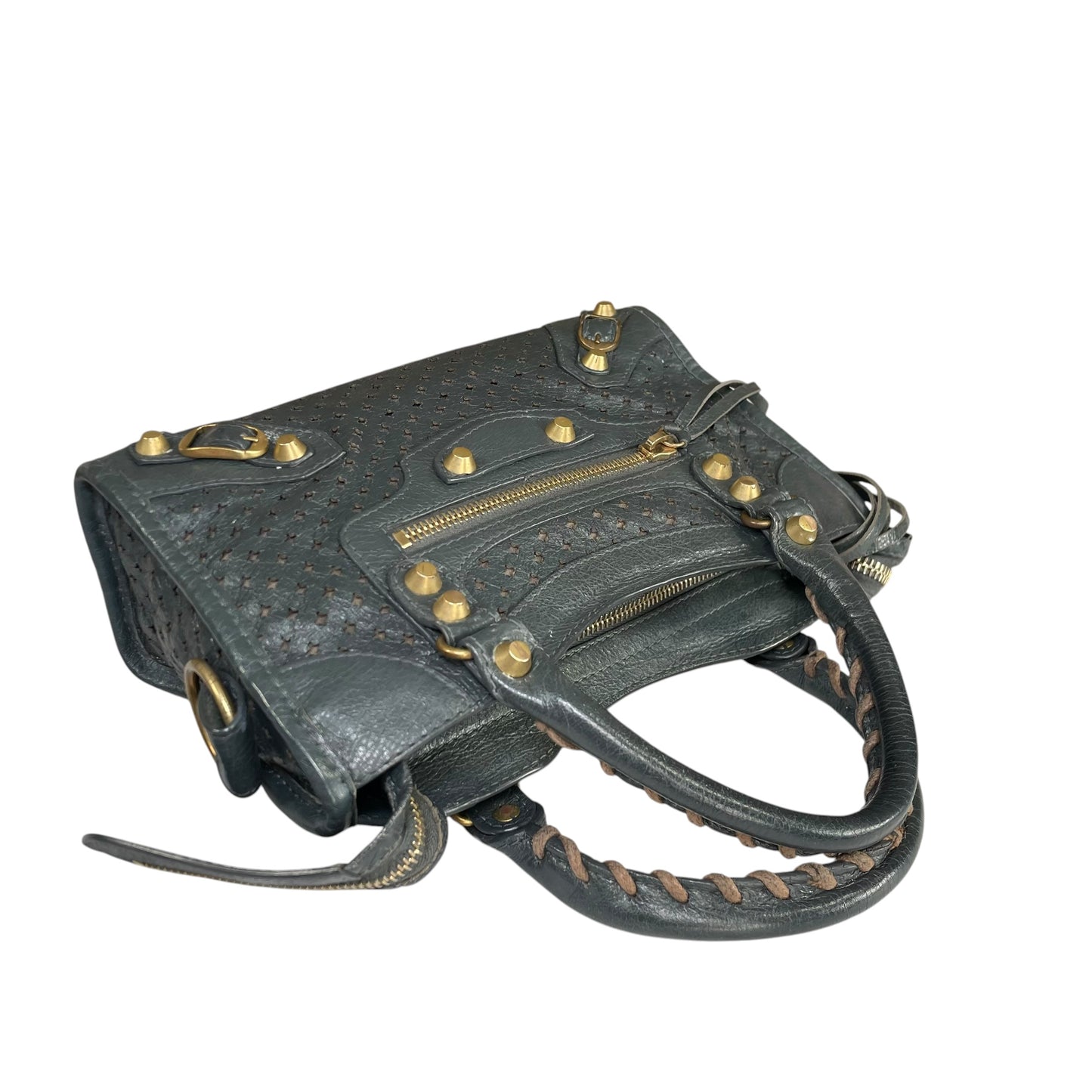 Balenciaga Motorcross Mini City Leather Perforated Anthracite Grey Bag