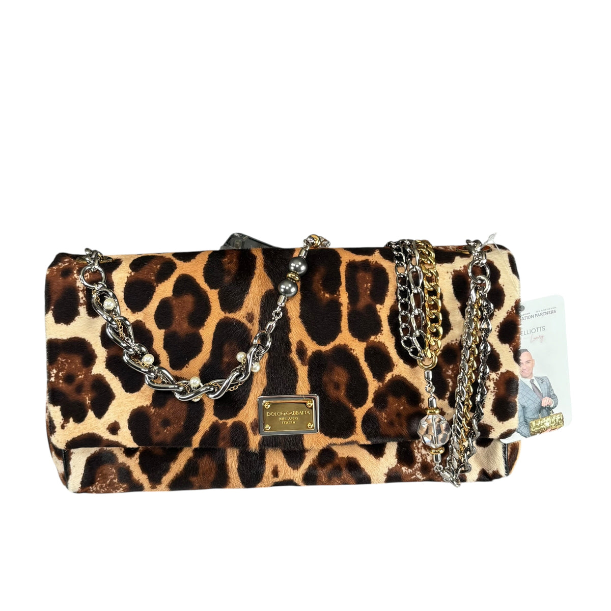 Dolce Gabbana Leopard Hair Calf Flap Chain Shoulder Purse