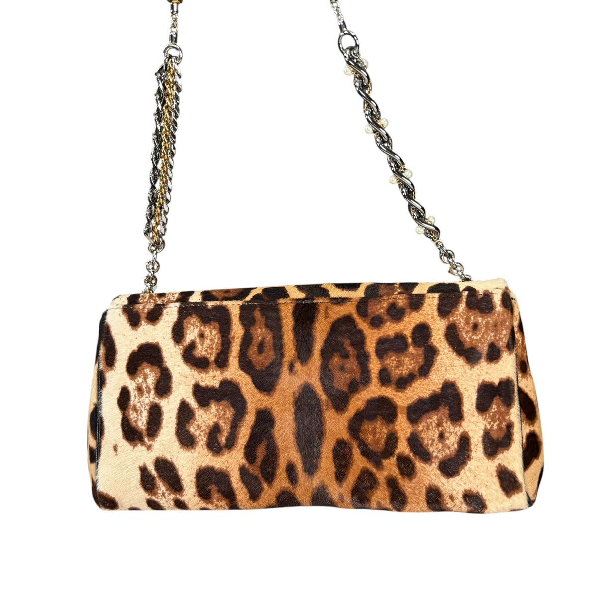 Dolce Gabbana Leopard Hair Calf Flap Chain Shoulder Purse