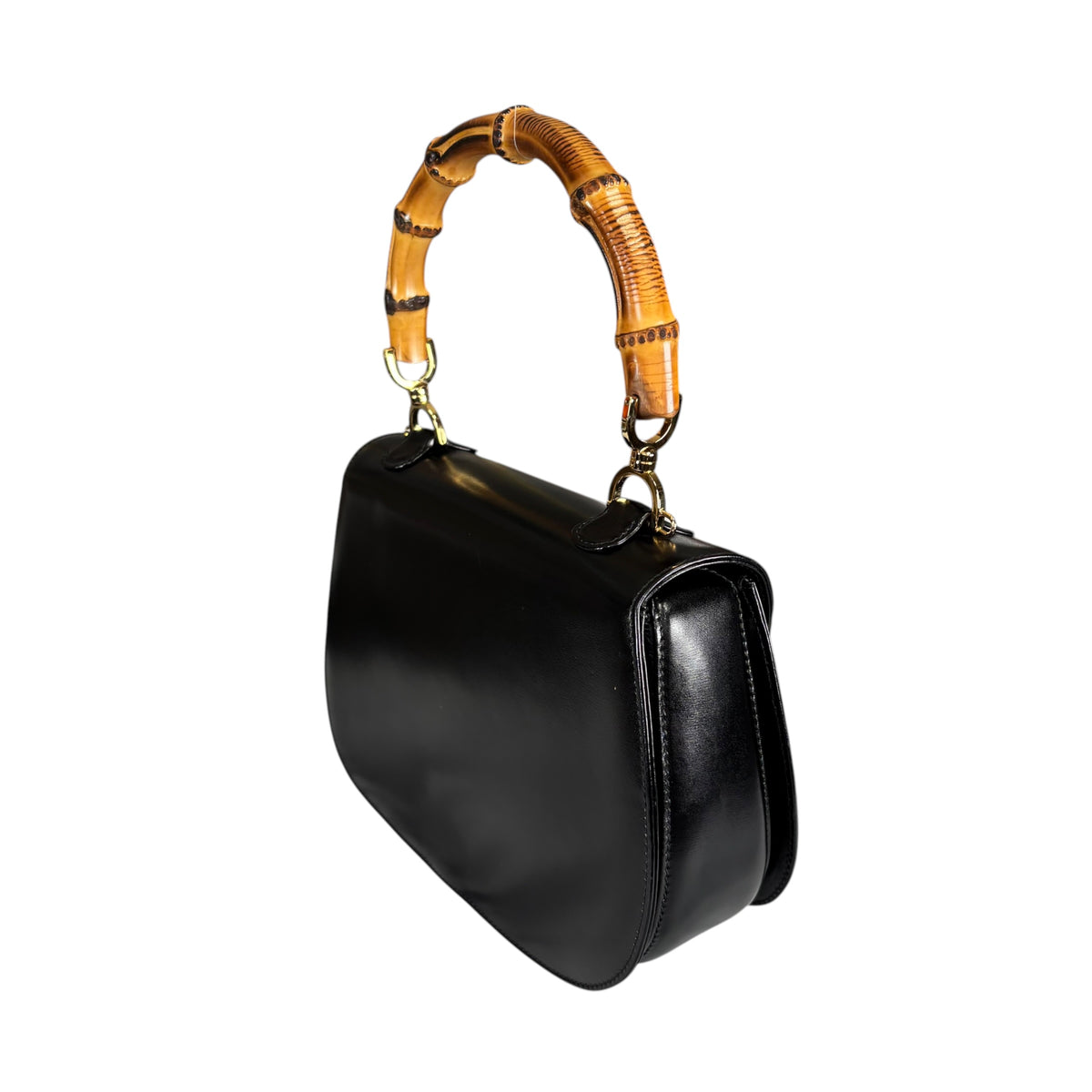 Gucci 1947 Bamboo Black Box Leather Turn-Lock Purse