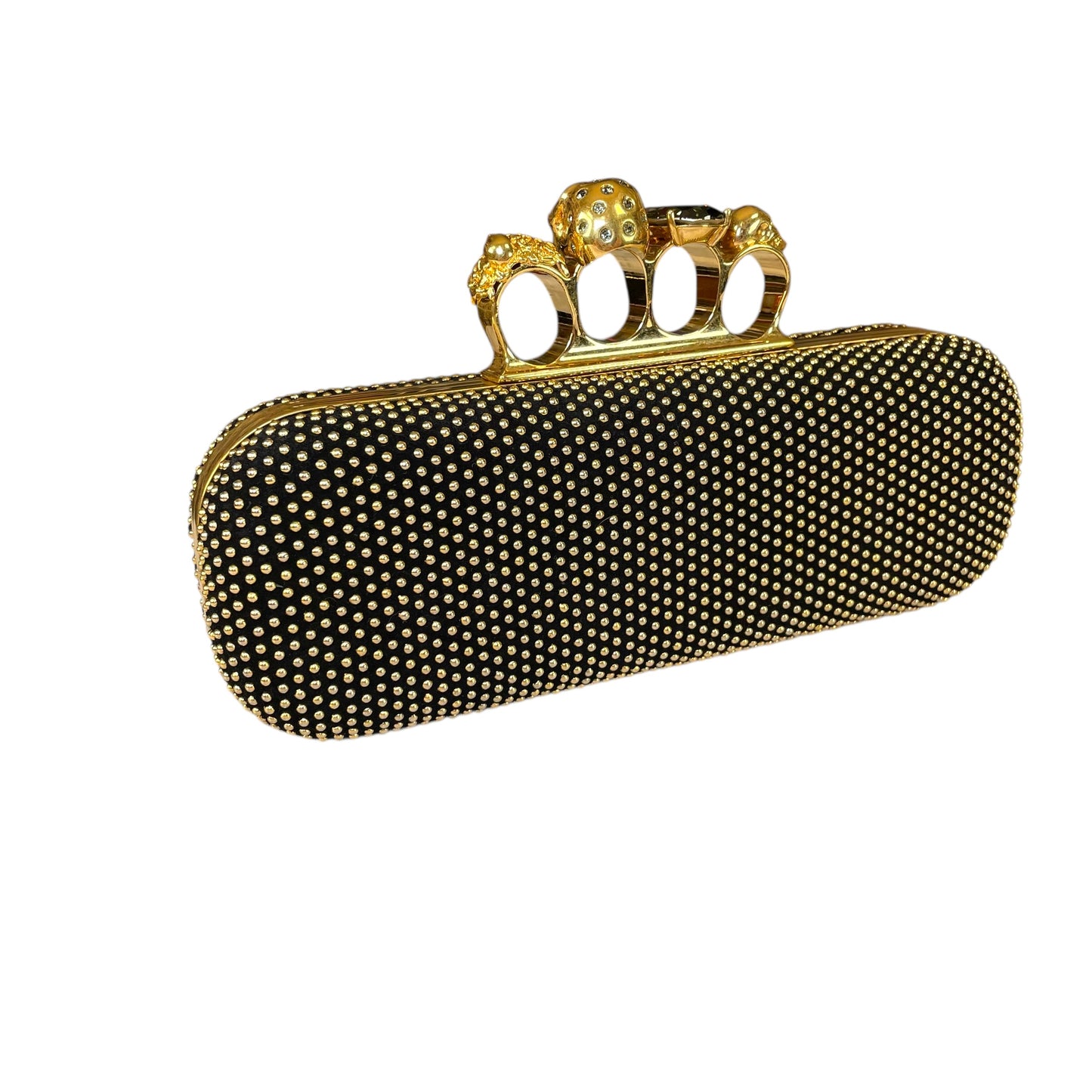 Alexander McQueen Crystal Studded Knuckle Clutch Skull Ring Blue Stone Bag