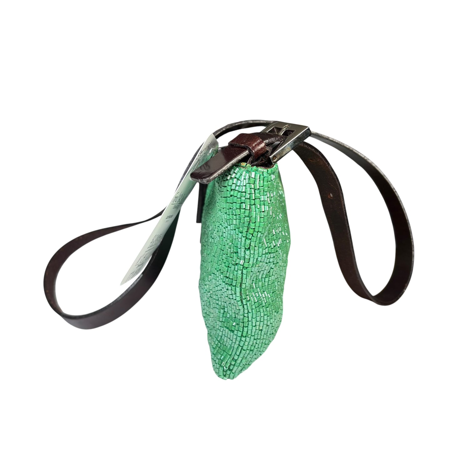 Fendi Y2K Slim Baguette Green Beaded Shoulder Purse