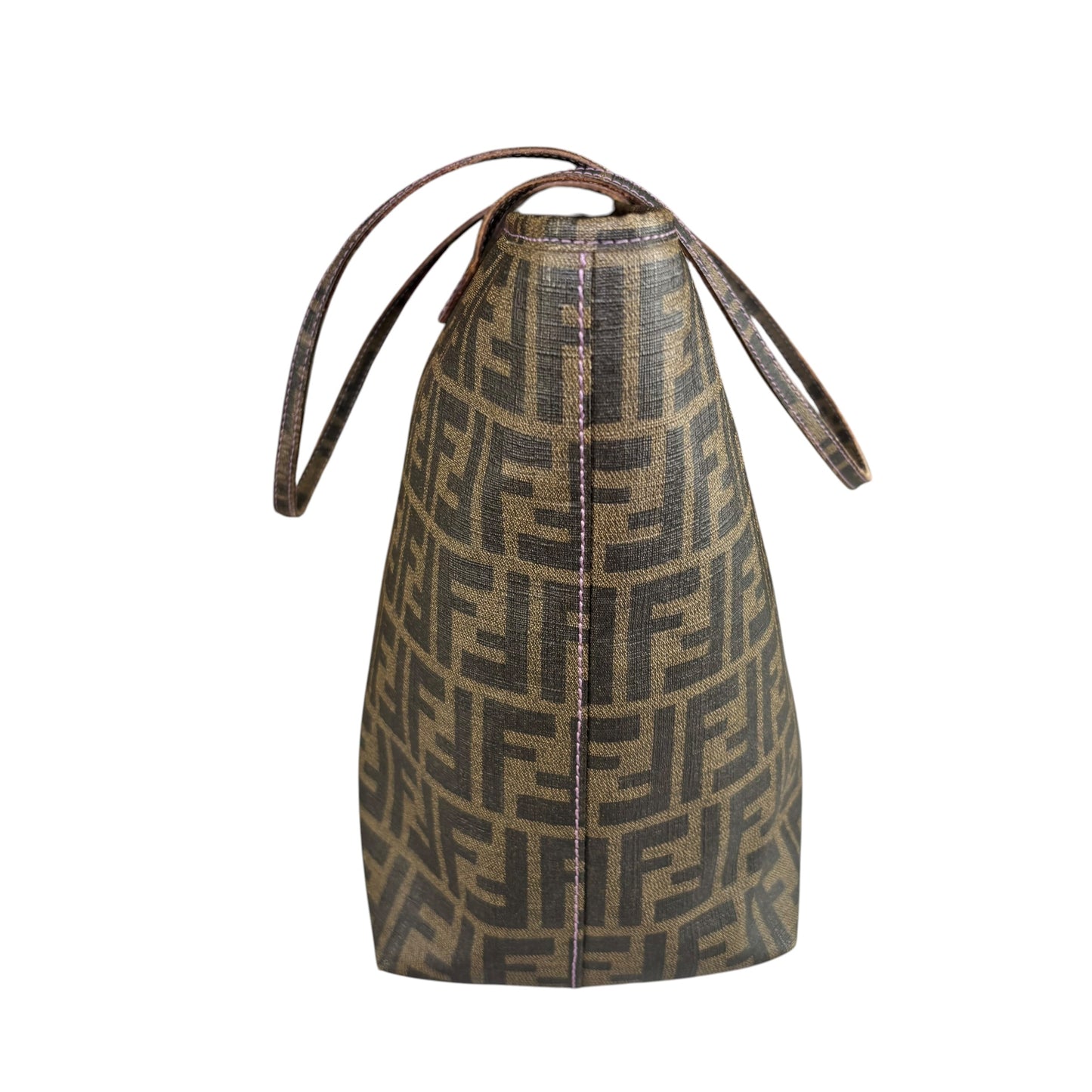 Fendi Spalmati Zucca Coated Canvas Brown / Black Zip Shoulder Tote