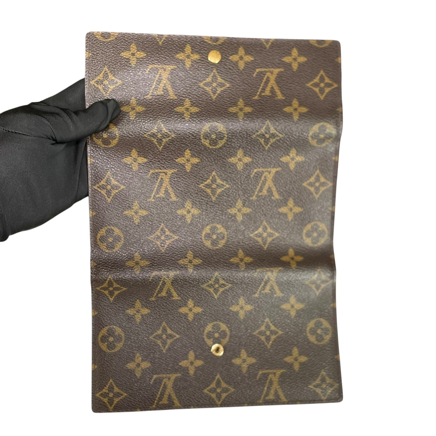 Louis Vuitton Sarah Monogram Portfolio Coated Canvas Brown Long Tri-Fold Wallet