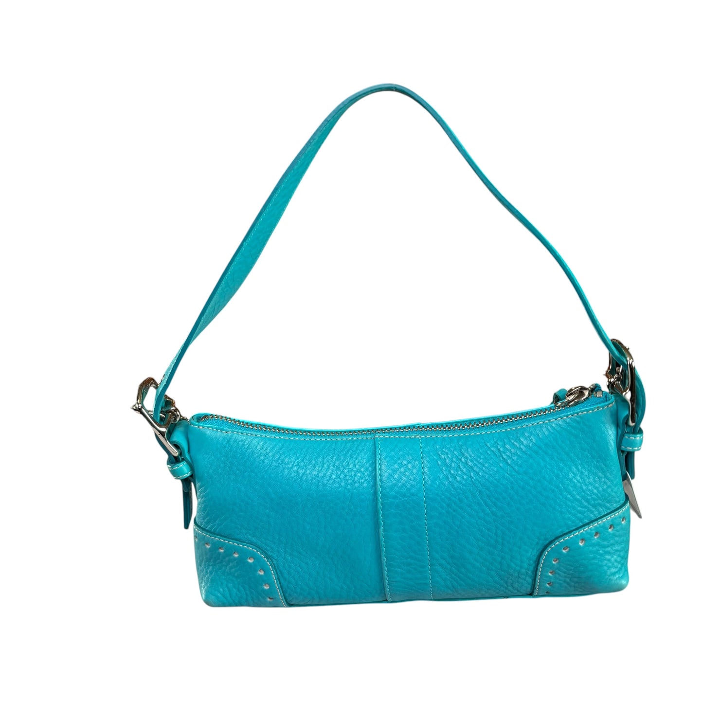 Coach Hamilton Baguette Turquoise Perforated Leather SHW Shoulder Purse